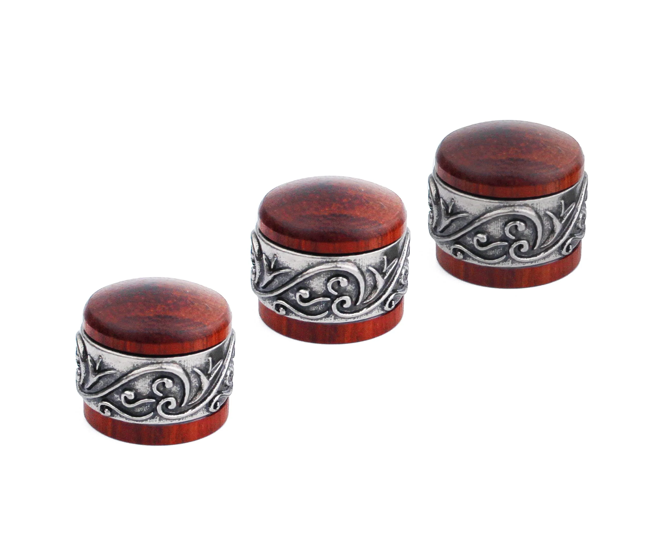 Guyker 3Pcs Red Sandalwood Potentiometer Control Knobs Dia. 6mm (0.24") Shaft Pots - Long Grass Flower Around Dome Speed Tone Volume Knob Guitar Bass - Antique Silver Red -antique silver around