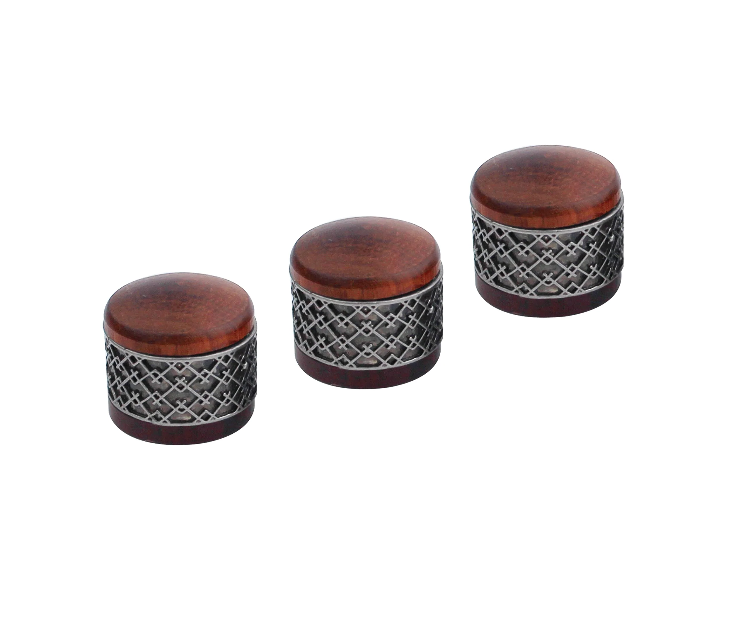 Guyker 3Pcs Red Sandalwood Potentiometer Control Knobs Dia. 6mm (0.24") Shaft Pots - Window Decorations Around Dome Speed Tone Volume Knob Guitar Bass - Antique Silver Red -antique silver around