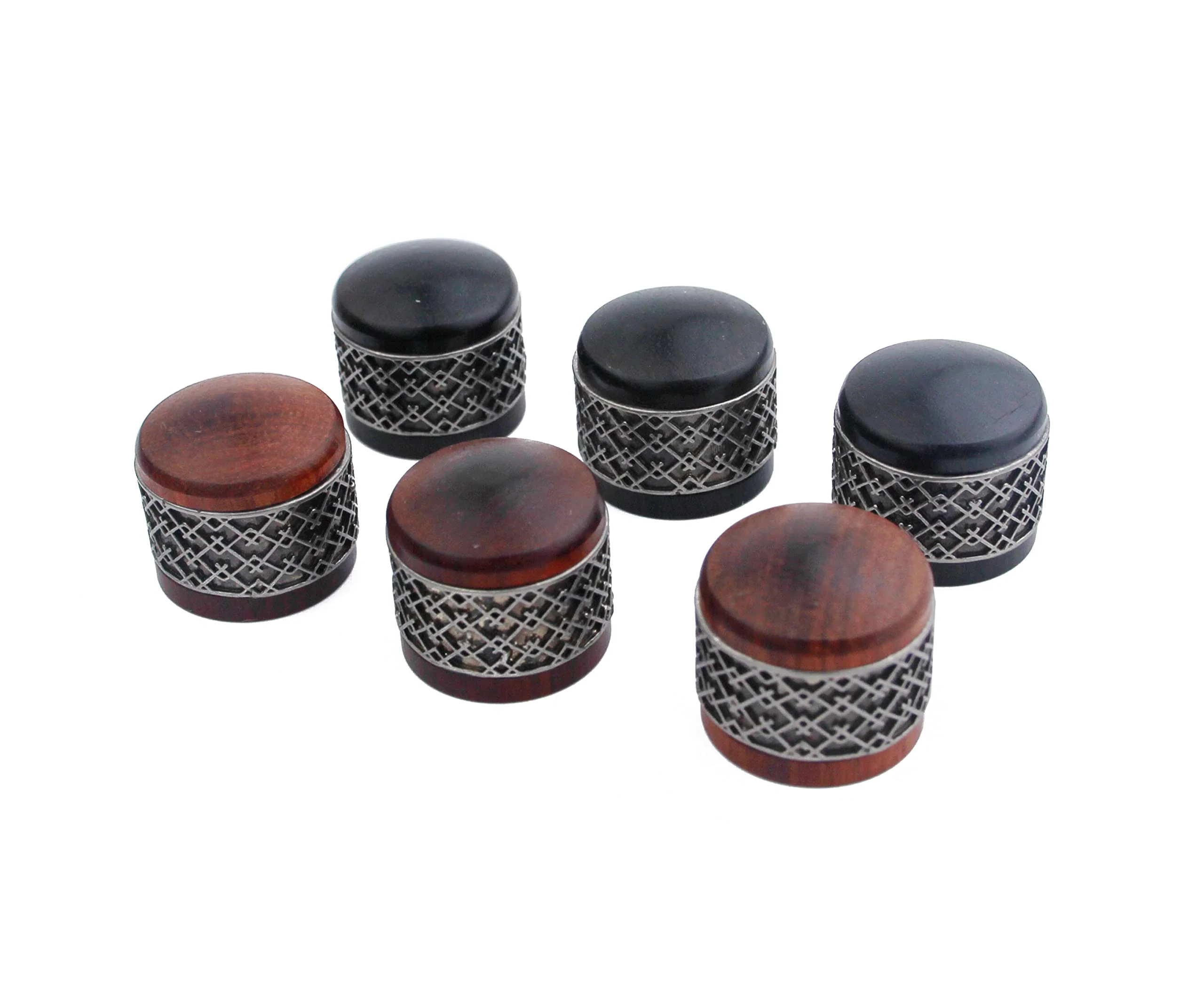 Guyker 3Pcs Red Sandalwood Potentiometer Control Knobs Dia. 6mm (0.24") Shaft Pots - Window Decorations Around Dome Speed Tone Volume Knob Guitar Bass - Antique Silver Red -antique silver around - Image 4