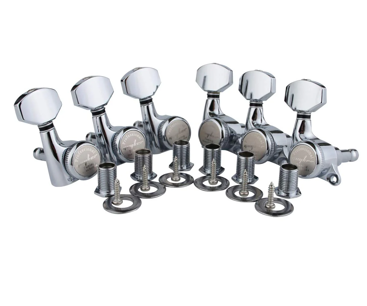 Guyker 6Pcs Guitar Locking Tuners (6 Right Handed) - 1:18 Ratio Lock String Tuning Key Pegs Machine Heads with Hexagonal Handle Replacement for LP SG Style Electric, Folk or Acoustic Guitars - Chrome 6 for Right Chrome SP