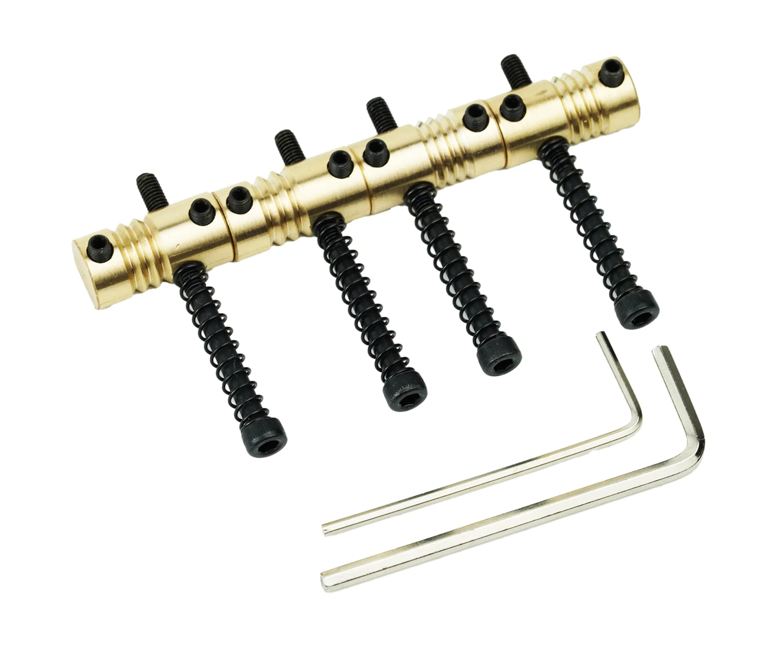 Guyker Bass Bridge Saddles, String Pitch 19mm Brass Compensated Saddles with Wrench Replacement Part (Set of 4, Gold)