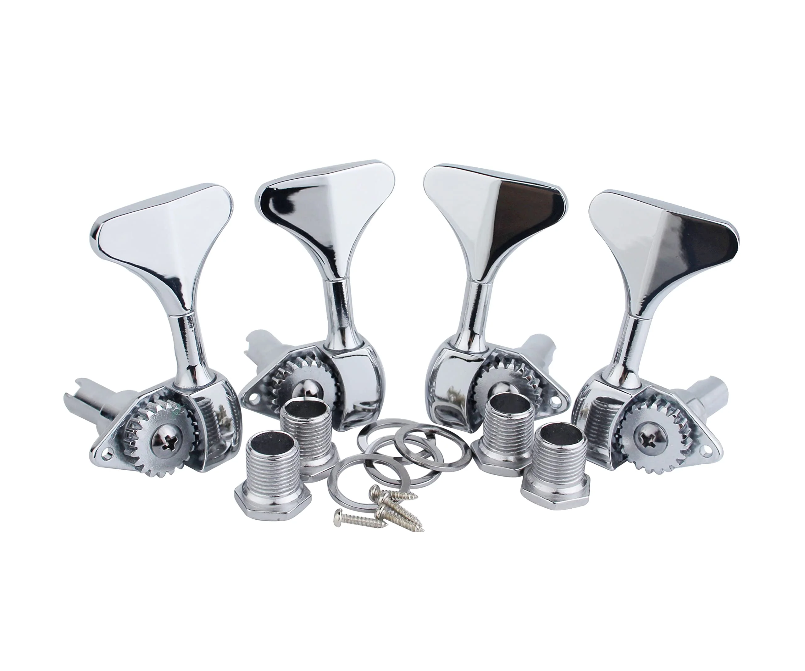 Guyker Bass Machine Head (2R + 2L) - 1:20 Ratio Open Gear Tuners Tuning Key Pegs Replacement for Electric Jazz Guitar Bass or Precision Instruments - Chrome 2R + 2L - Image 2