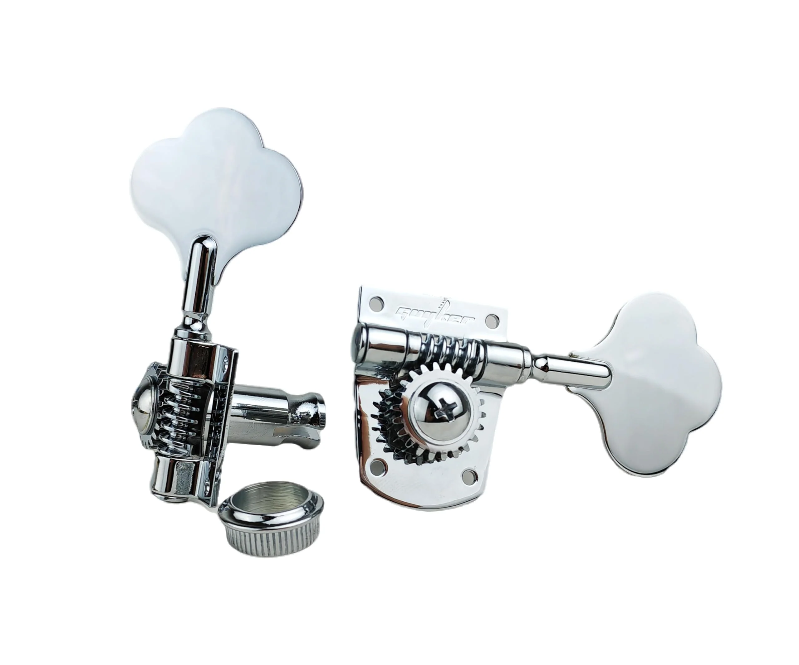 Guyker Bass Machine Head (2R + 2L) - 1:21 Ratio Gear Open Frame Tuners Tuning Key Pegs Replacement for Electric Jazz Guitar Bass or Precision Instruments, Chrome 2R + 2L - Image 3