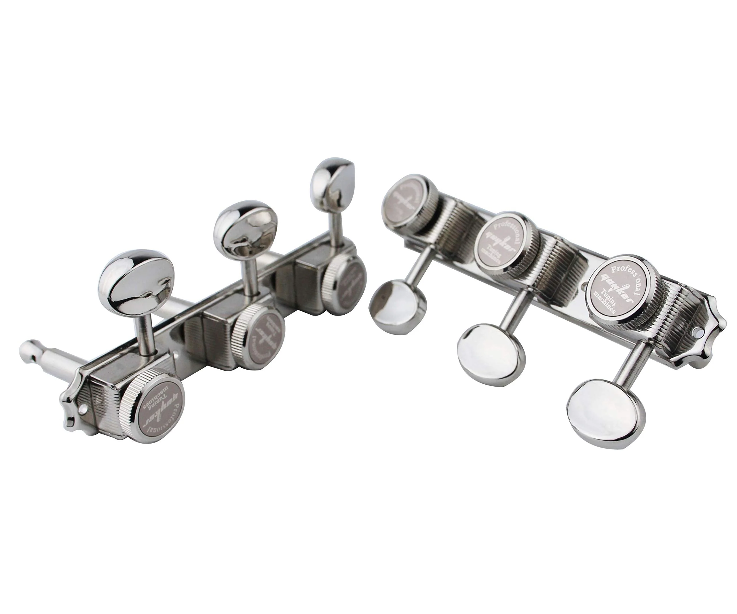 Guyker Guitar Locking Tuners on a Plate 3R-3L – Vintage Style Lock String Tuning Key Pegs Machine Heads Replacement, Nickel