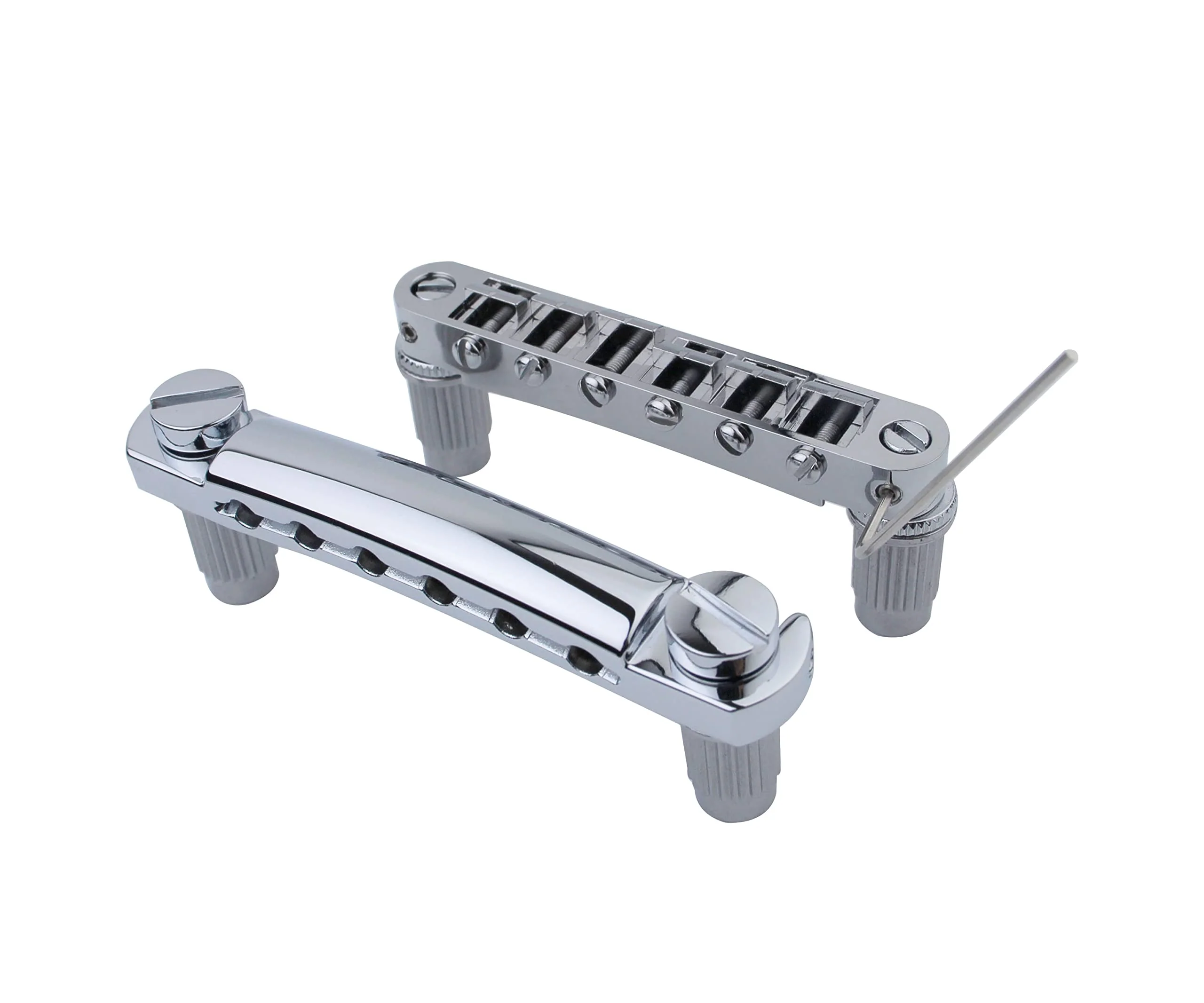 Guyker Guitar Tune-O-Matic Bridge and Stop Bar Tailpiece Combo with Anchors and Studs Replacement Compatible with LP SG EPI 6 String Electric Guitar Chrome Chrome (Bridge + Tailpiece)