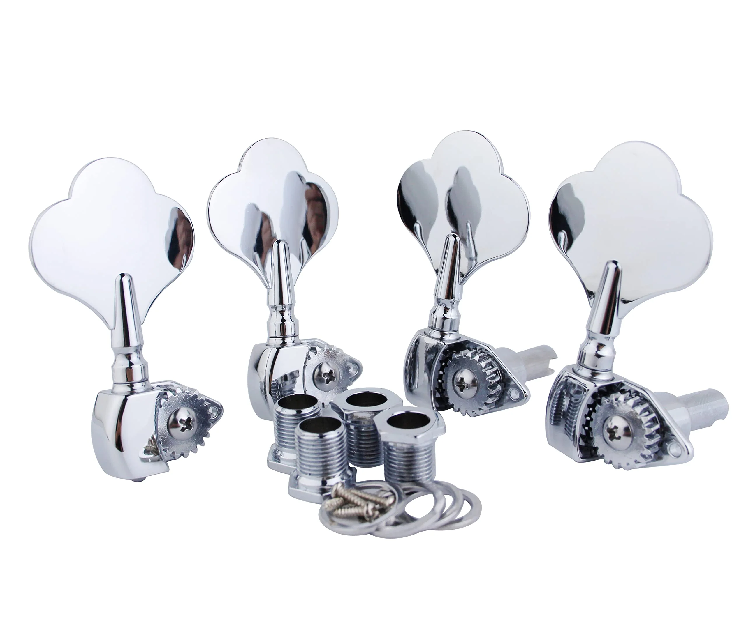 Guyker Open Frame Electric Bass Machine Head (4 Right hand) - Ratio Gear 1:20 Bass Tuners Tuning Key Pegs - chrome 4 for Right