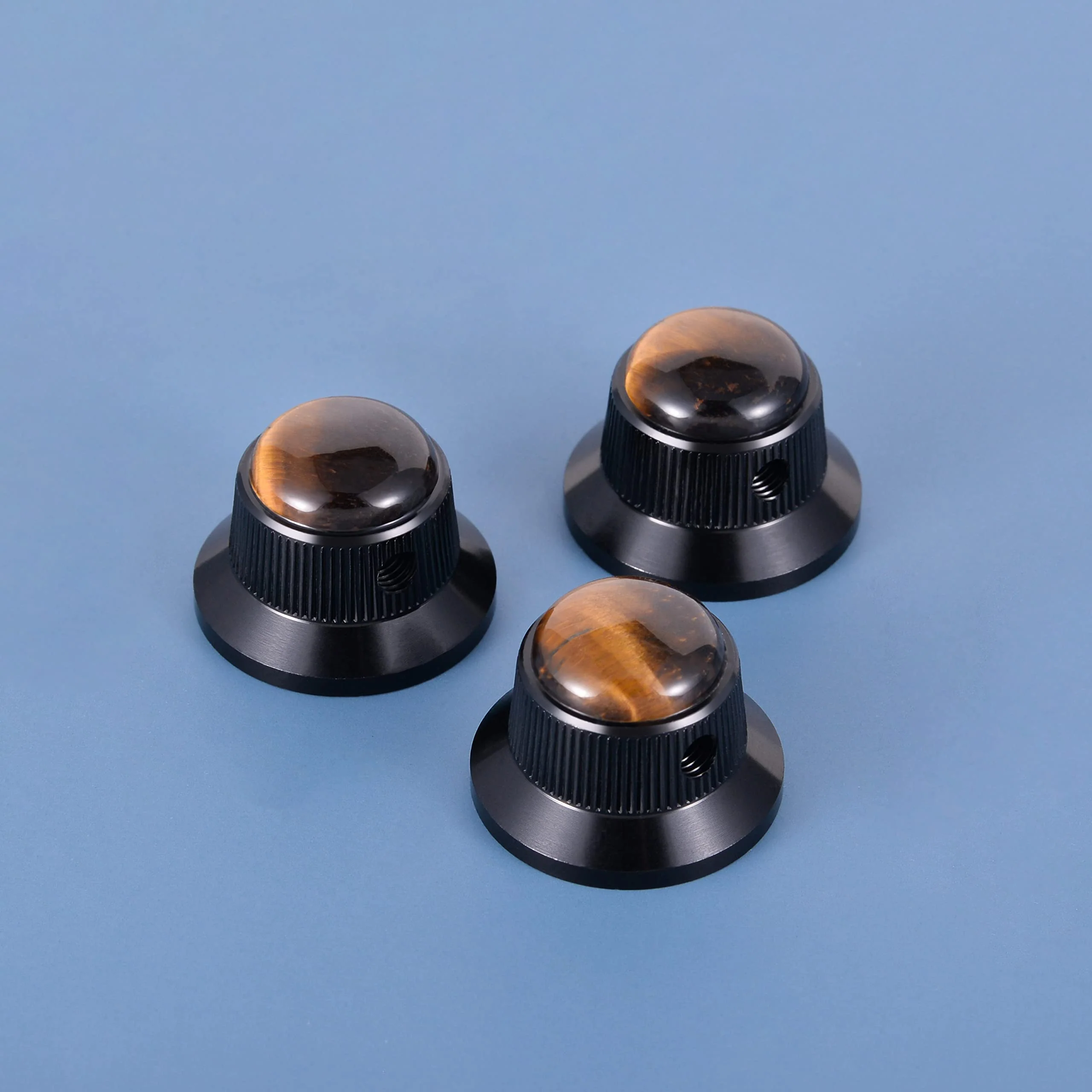 Guyker Top Hat Guitar Bass Potentiometer Control Knobs with 6mm Dia. Shaft Pots - 3PCS Aluminium Alloy Bell Speed Tone Volume Knob for Electric Guitar or Precision Bass, Tiger-Eye Top - Image 3