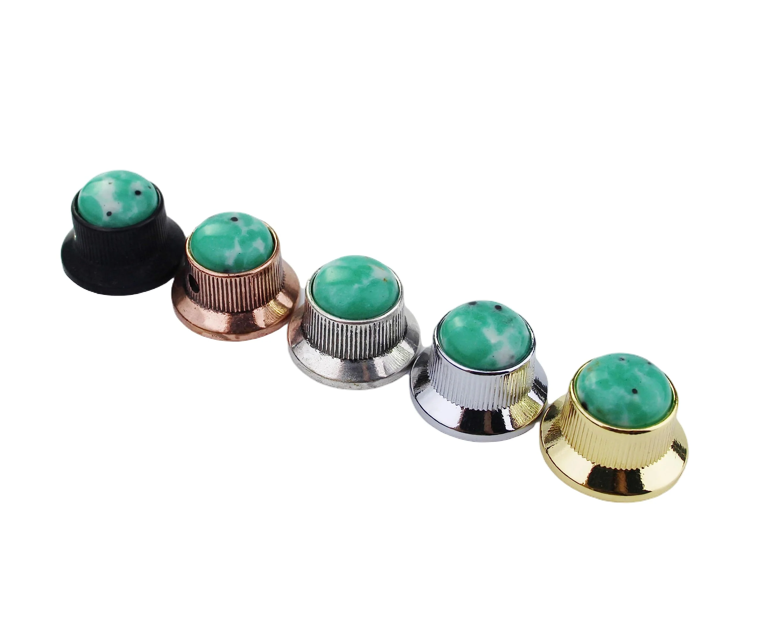 Guyker Top Hat Guitar Bass Potentiometer Control Knobs with 6mm Dia. Shaft Pots - 3PCS Zinc alloy Bell Speed Tone Volume Knob Replacement Part, (Green Top, bronze) Green Top - Image 4