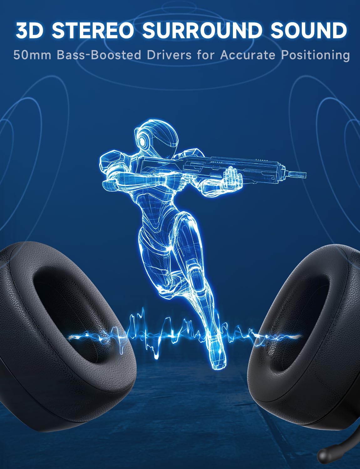 Gvyugke 2.4GHz Wireless Gaming Headsets for PS5, PS4, PC, Switch - Bluetooth 5.3 Gaming Headphones with Noise Canceling Mic, 7.1 Surround Sound, 70H Battery, Blue Lighting - Matte Black - Image 6