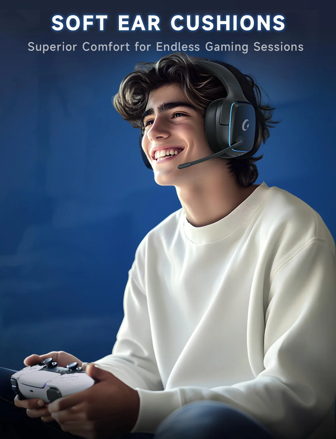 Gvyugke 2.4GHz Wireless Gaming Headsets for PS5, PS4, PC, Switch - Bluetooth 5.3 Gaming Headphones with Noise Canceling Mic, 7.1 Surround Sound, 70H Battery, Blue Lighting - Matte Black - Image 8
