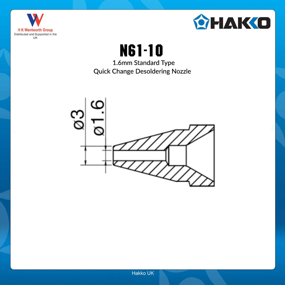Hakko N61-10 Desoldering Nozzle, 1.6mm, Silver Standard Type - Image 2