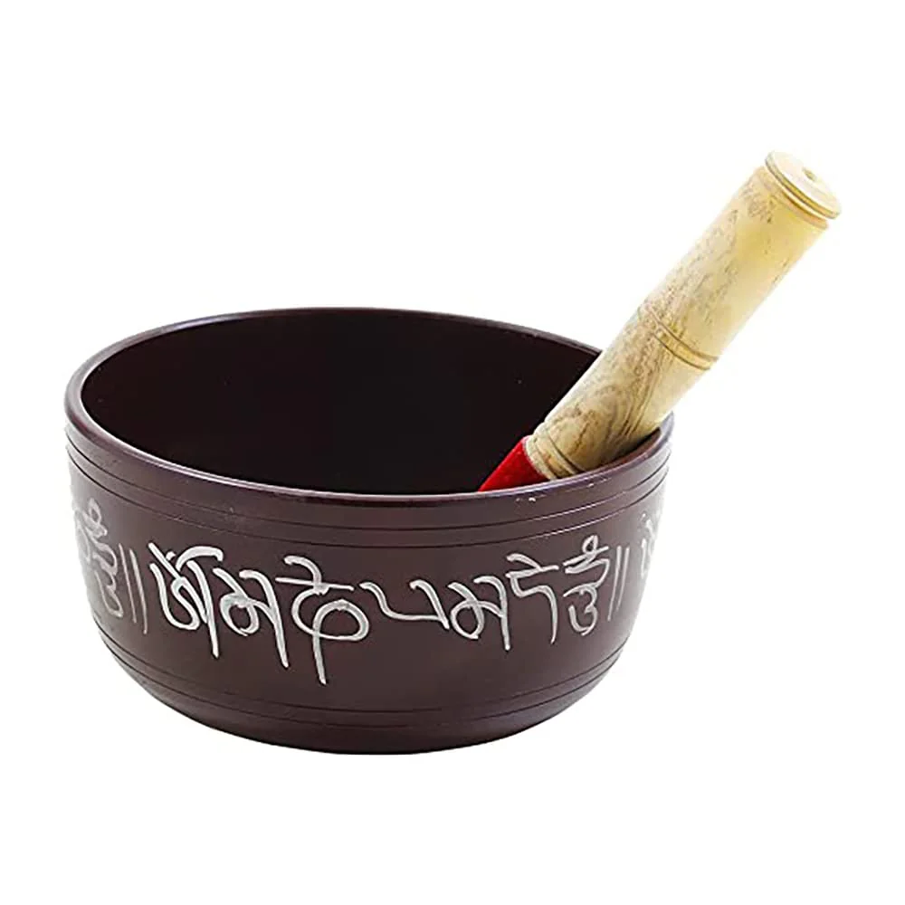 Hand Painted Metal Tibetan Singing Bowl Set - Large 7" Musical Instrument for with Wooden Stick Mallet - For Meditation Yoga and Healing - Om Mani Padme Hum Peace