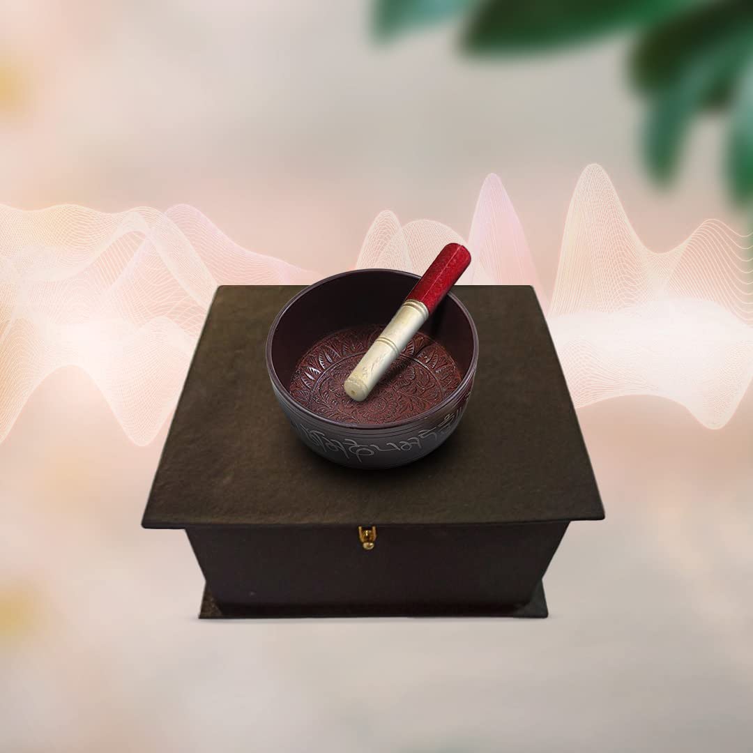 Hand Painted Metal Tibetan Singing Bowl Set - Large 7" Musical Instrument for with Wooden Stick Mallet - For Meditation Yoga and Healing - Om Mani Padme Hum Peace - Image 2