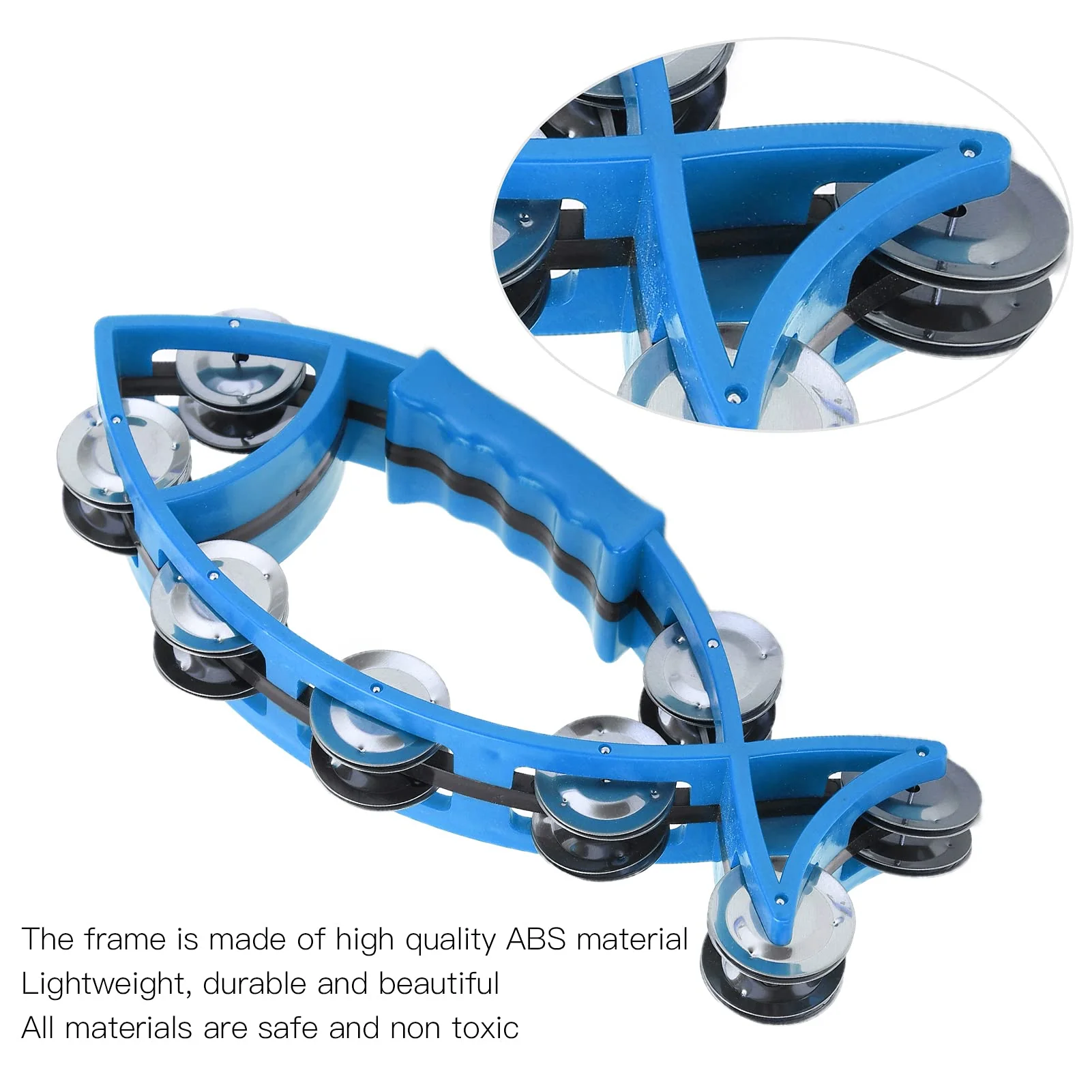 Hand Tambourine Bell Fish Shaped Double Row Tambourines Hand Drum Bell Musical Rhythm Instrument without Burrs(blue) blue - Image 2