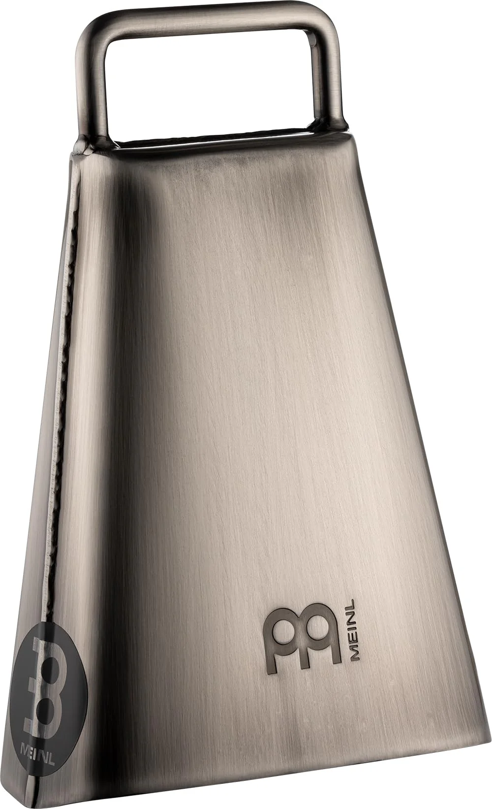 Handheld Cowbell with Holder, 6 1/4" Hand Brushed Steel — NOT MADE IN CHINA — Low Pitch, 2-YEAR WARRANTY 6 1/4"