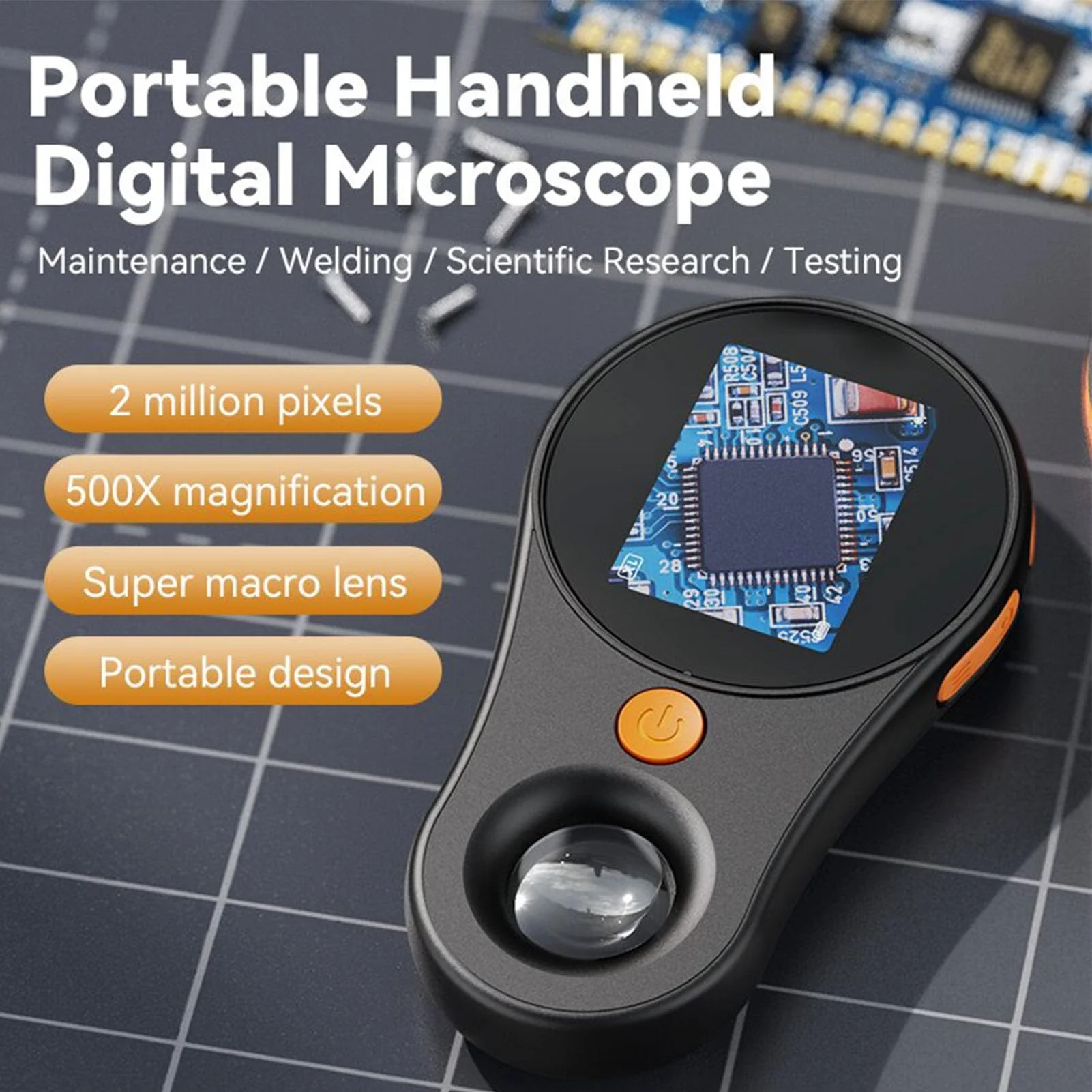 Handheld Digital Microscope, 500X Magnification 2MP Pocket Microscope for Win Vista 7 8 10 11 for OS X, 1080P HD Video Microscope for Kids Adults (Black) Black - Image 2