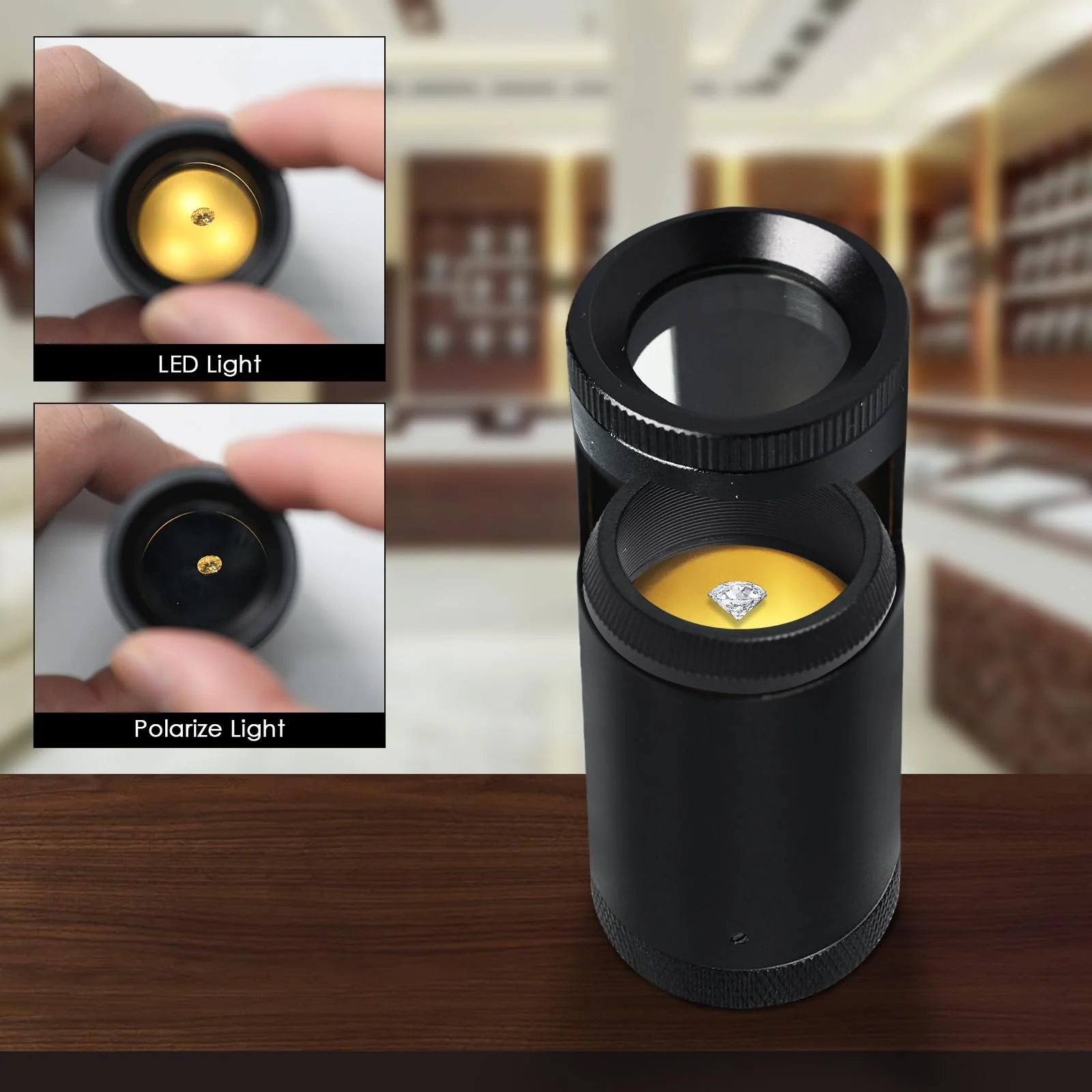 Handheld LED Polariscope Optical Glass Double Lens Design 28mm Diameter Loupe Magnifier Jeweler with Built-in Illumination Gemologist Gemstone Tester Tool - Image 2