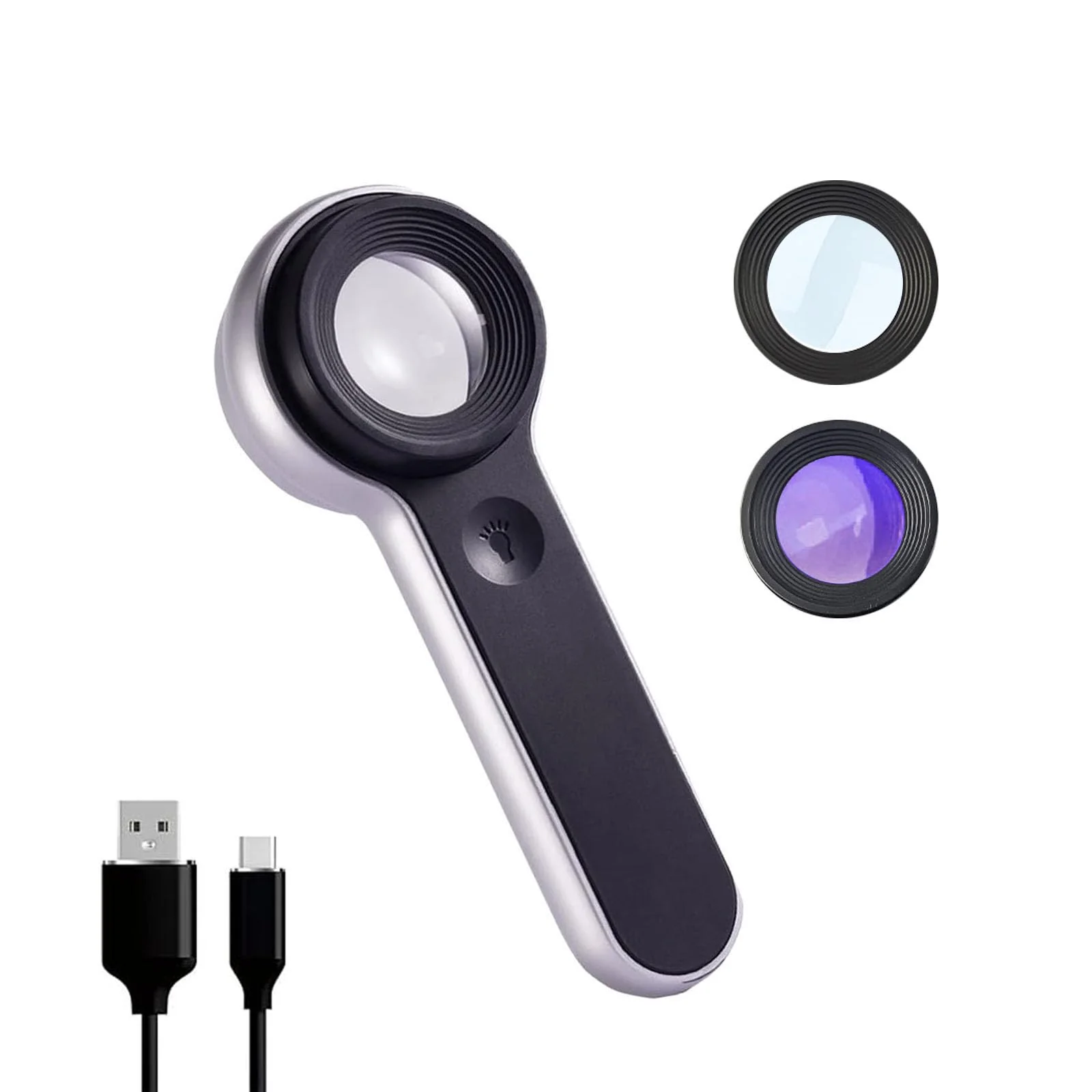 Handheld Magnifier Loupe 60x with UV and LED Lights, USB Rechargeable Illuminated Jewelers Loupe Optical Glass Magnifying Glass for Diamond, Jewelry, Coins, Stamps, Currency, Circuit Board