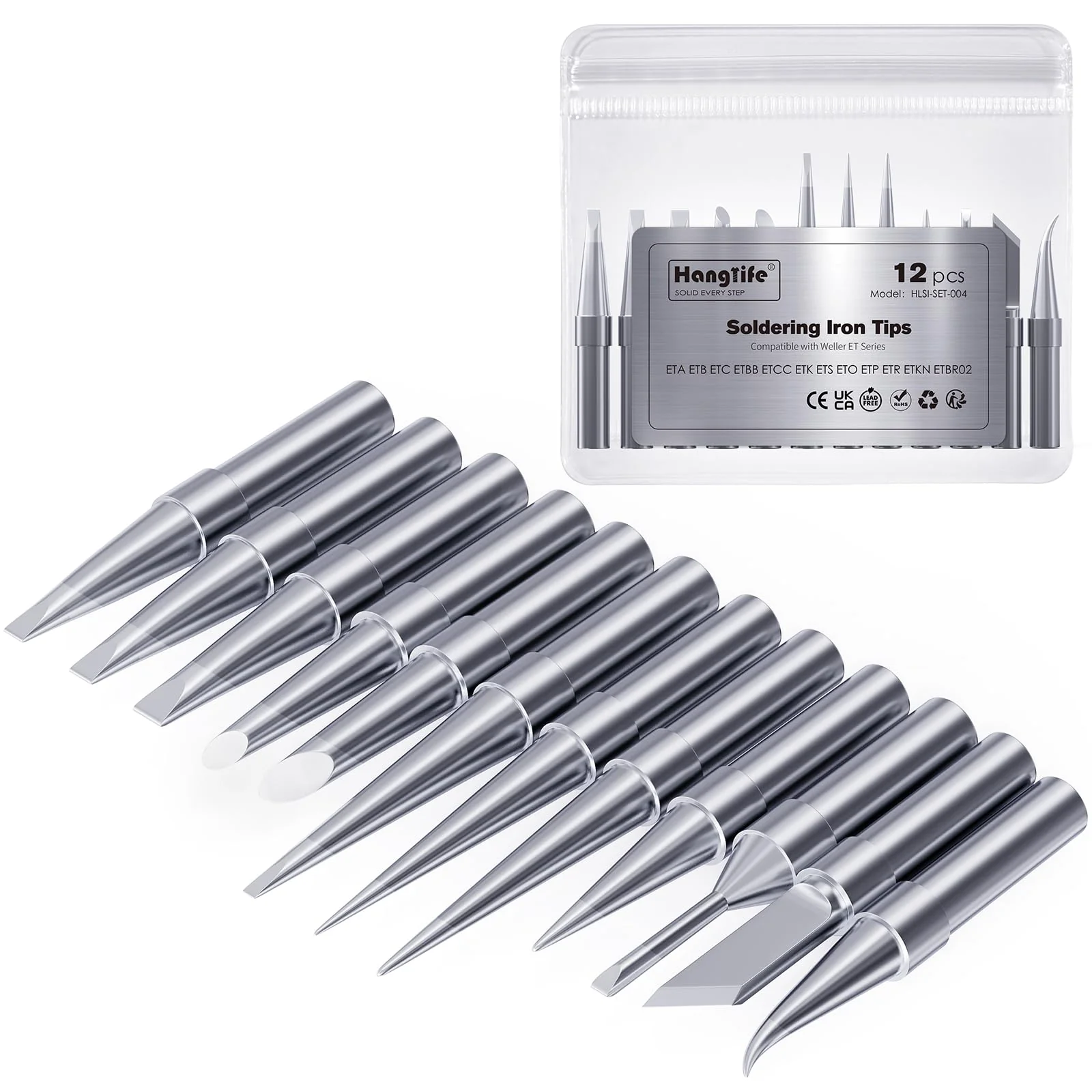 HANGLIFE ET Soldering Iron Tips for Weller WE1010NA WE1010EDU WES51/50 WESD51 WCC101 PES51/50 WEP70 LR21 and More Soldering Stations/Irons – Replacement Solder Tips for Weller Welding Equipment 12pcs