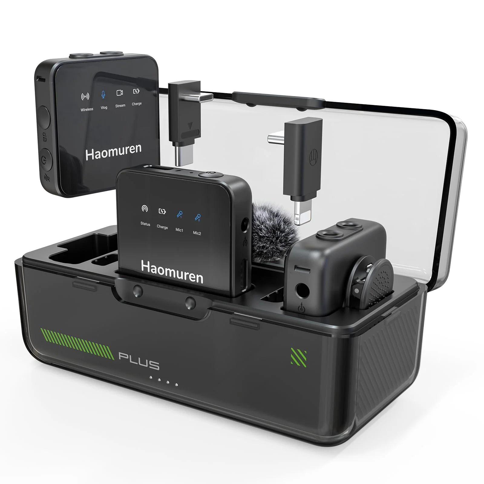 Haomuren Wireless Lavalier Microphone 2 Pack,Wireless Microphone,Compatible with iPhone,Android,Camera,iPad,Tablet,PC,Noise Cancel,Echo,Bluetooth Lapel Mic for Video Recording,Stream,Vlogs Black