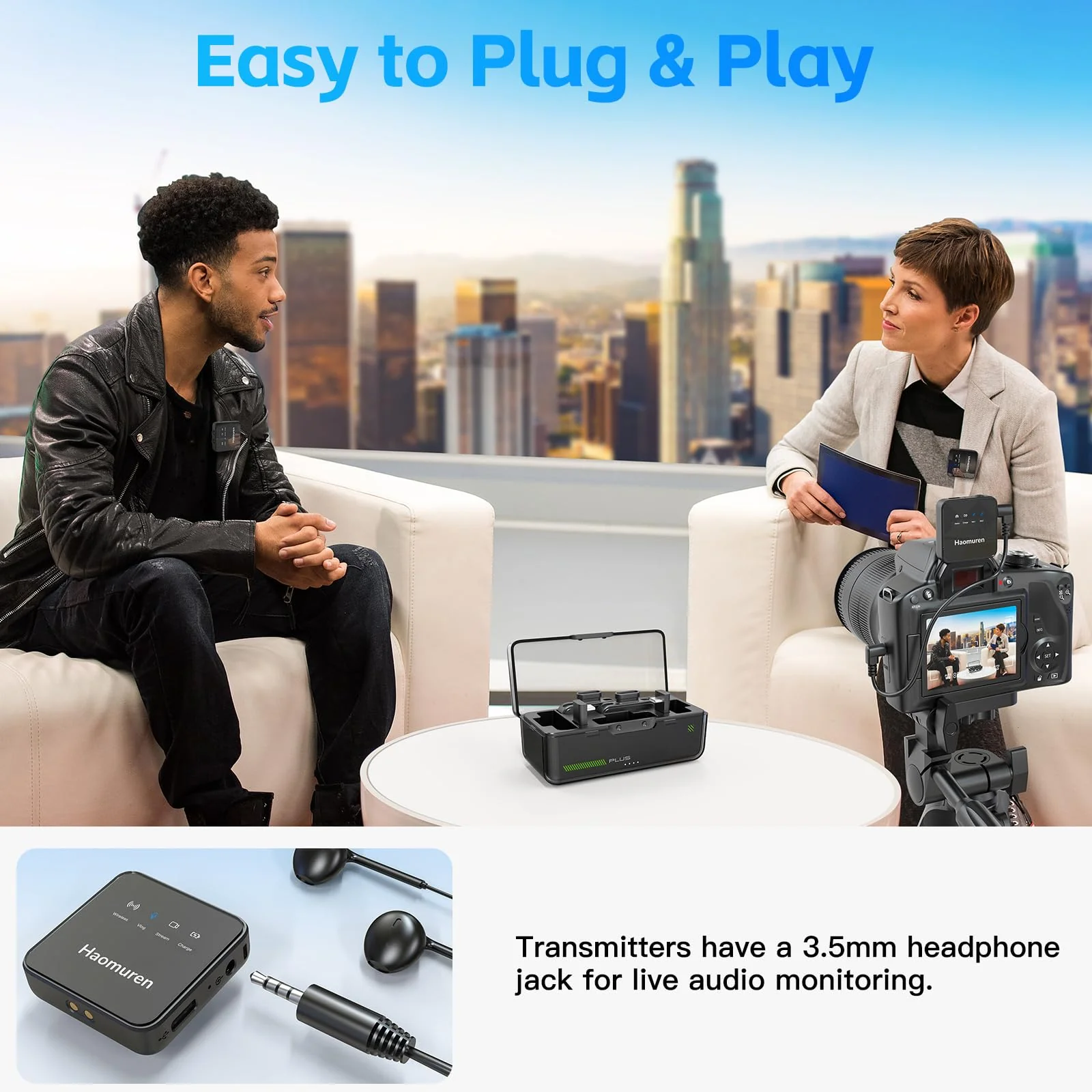 Haomuren Wireless Lavalier Microphone 2 Pack,Wireless Microphone,Compatible with iPhone,Android,Camera,iPad,Tablet,PC,Noise Cancel,Echo,Bluetooth Lapel Mic for Video Recording,Stream,Vlogs Black - Image 6