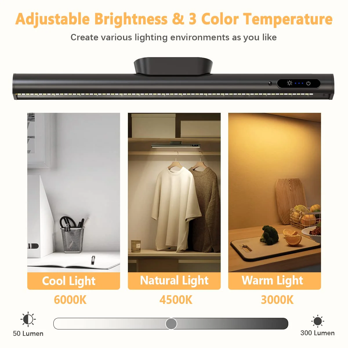Hapfish Battery Powered Operated Wall Strip Lights, Rechargeable Magnetic LED Light Bar with Remote, Dimmable Desk Lamp, Under Cabinet Lighting Wireless for Mirror Closet Picture Room Kitchen - Black Without Motion Sensor - Image 2