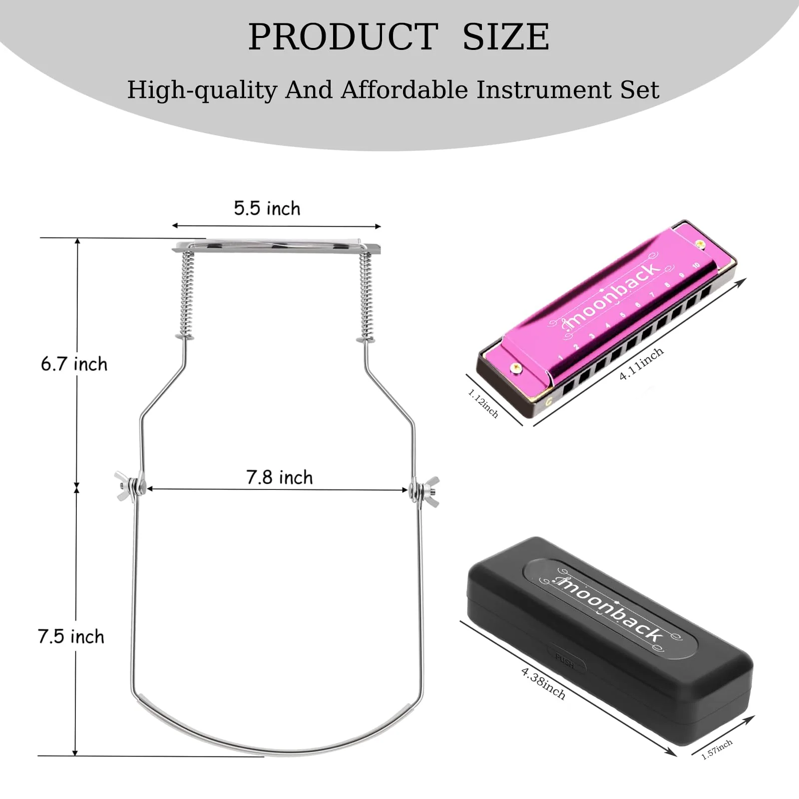 Harmonica, Harmonica Holder Set, 10 Holes Harmonica Diatonic Blues Harmonica Key of C, Adjustable Professional Harmonica Holder Neck For Beginner, Students, Adult, Friends, Gift Update Pink - Image 2