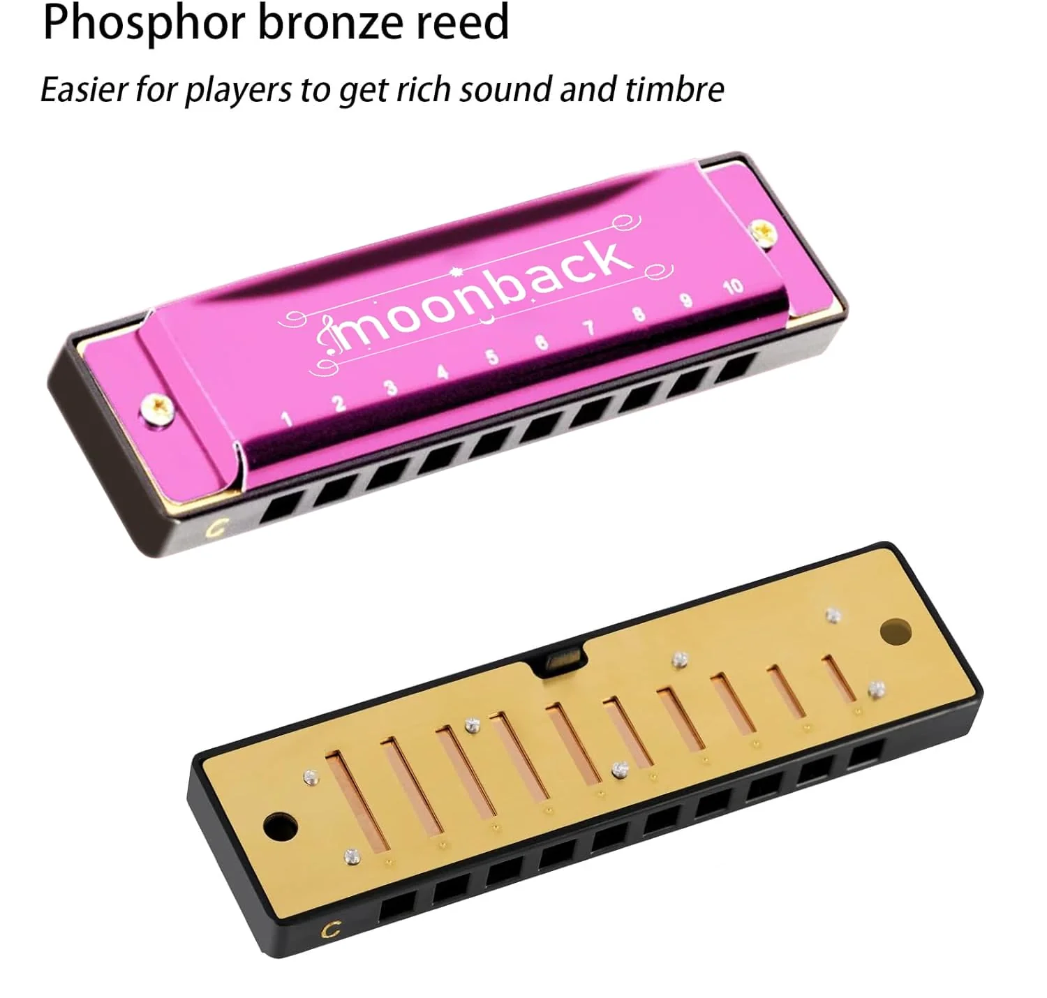 Harmonica, Harmonica Holder Set, 10 Holes Harmonica Diatonic Blues Harmonica Key of C, Adjustable Professional Harmonica Holder Neck For Beginner, Students, Adult, Friends, Gift Update Pink - Image 3