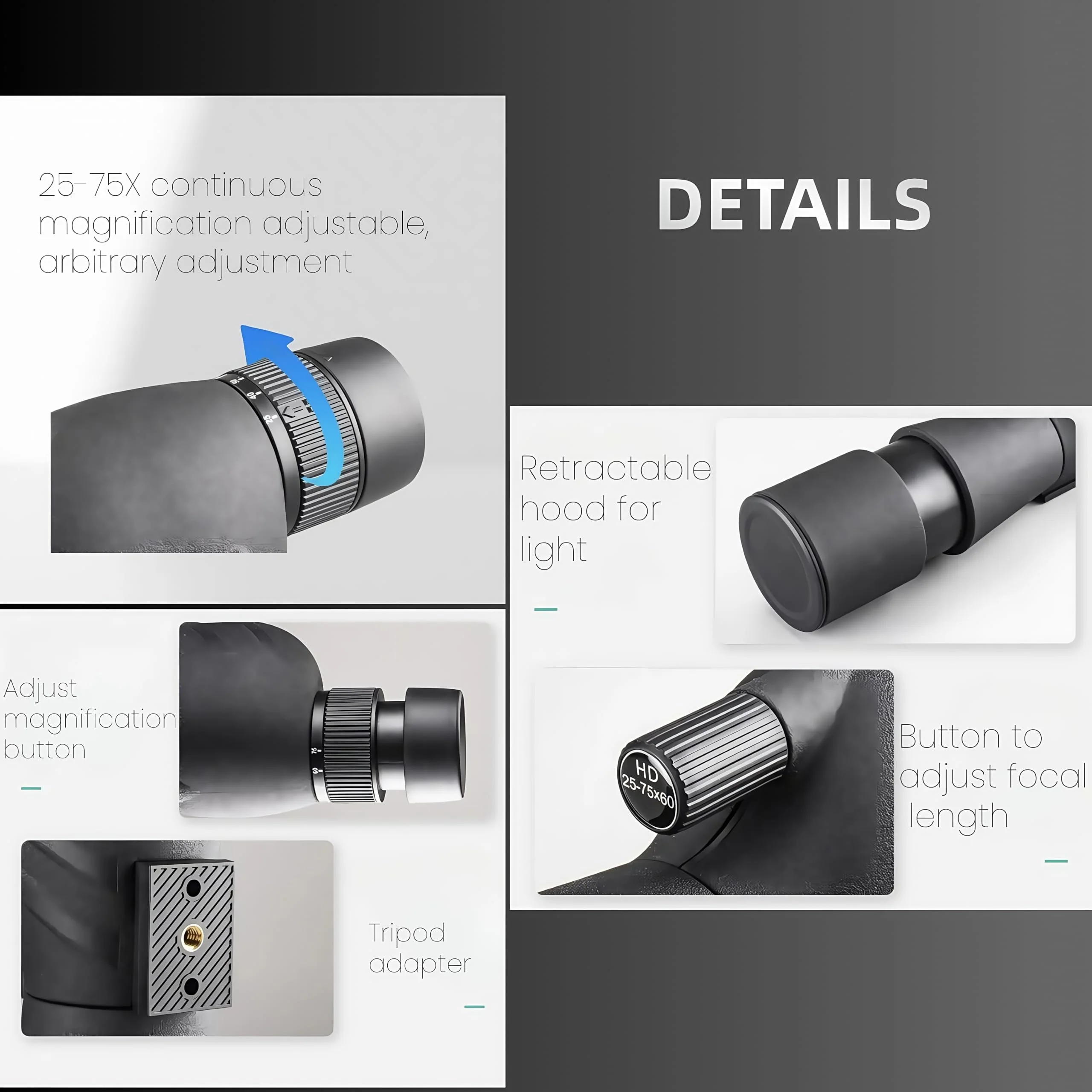 HD 25-75×60mm Spotting Scope with Tripod and Phone Adapter.High-Definition Spotting Scopes for Bird Watching and Wildlife Viewing,Monocular - Image 3