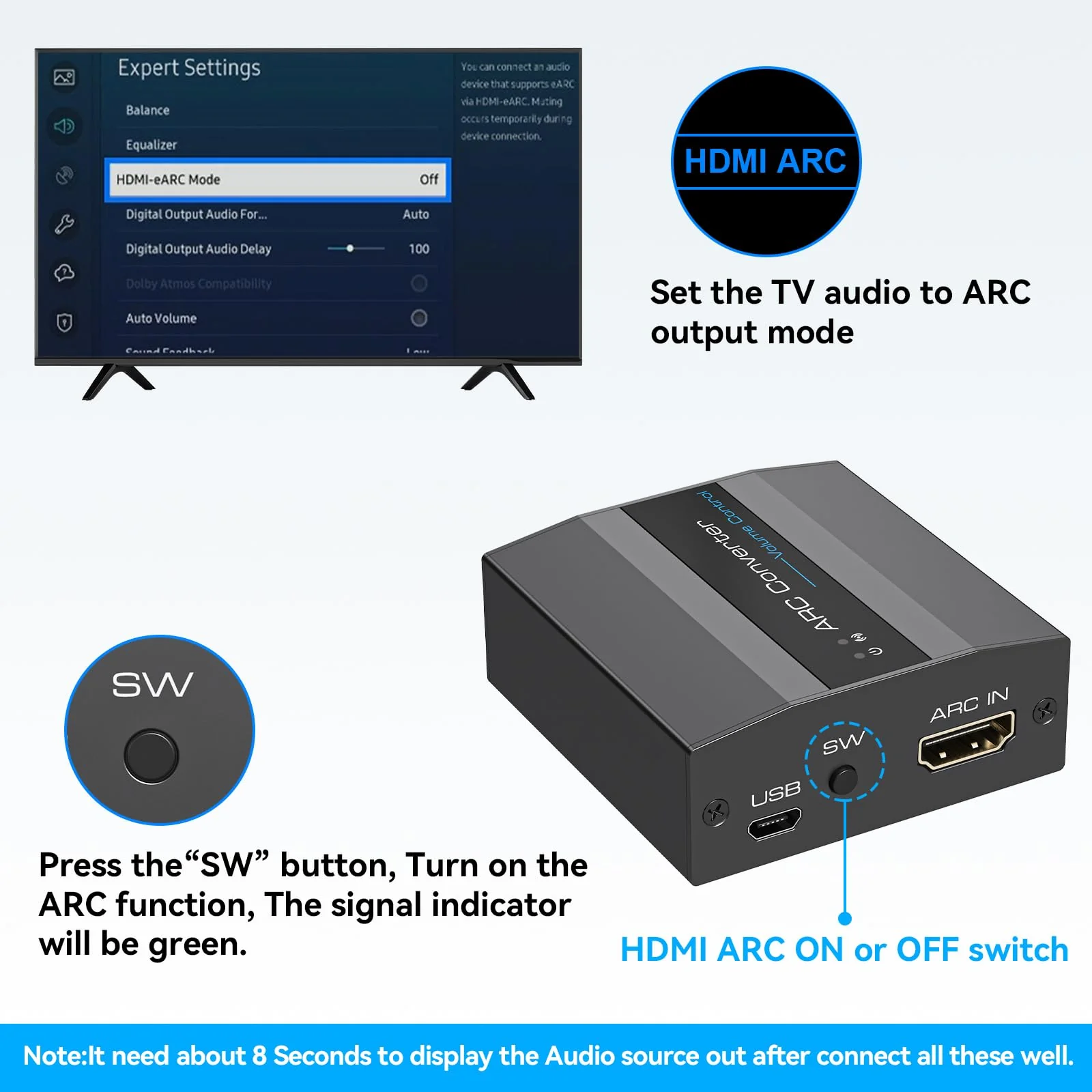 HDMI ARC Adapter 4K60Hz HDMI ARC Audio Extractor with 3.5mm and L R Stereo Audio for HDTV Soundbar Speaker Amplifier M HDMI ARC Adapter - Image 4
