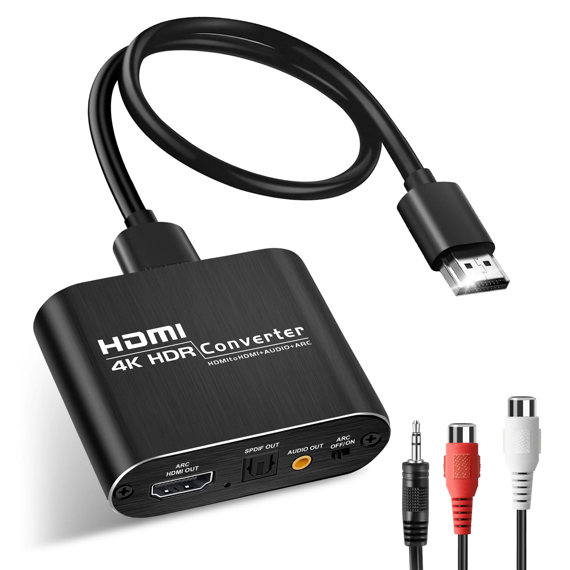 HDMI ARC Audio Extractor 4K@60Hz, HDMI to HDMI + Optical Toslink SPDIF + 3.5mm AUX Jack Stereo Audio Adapter, HDMI Audio Converter Splitter Inserter Embedder Support HDCP2.2 Digital PCM DTS 5.1