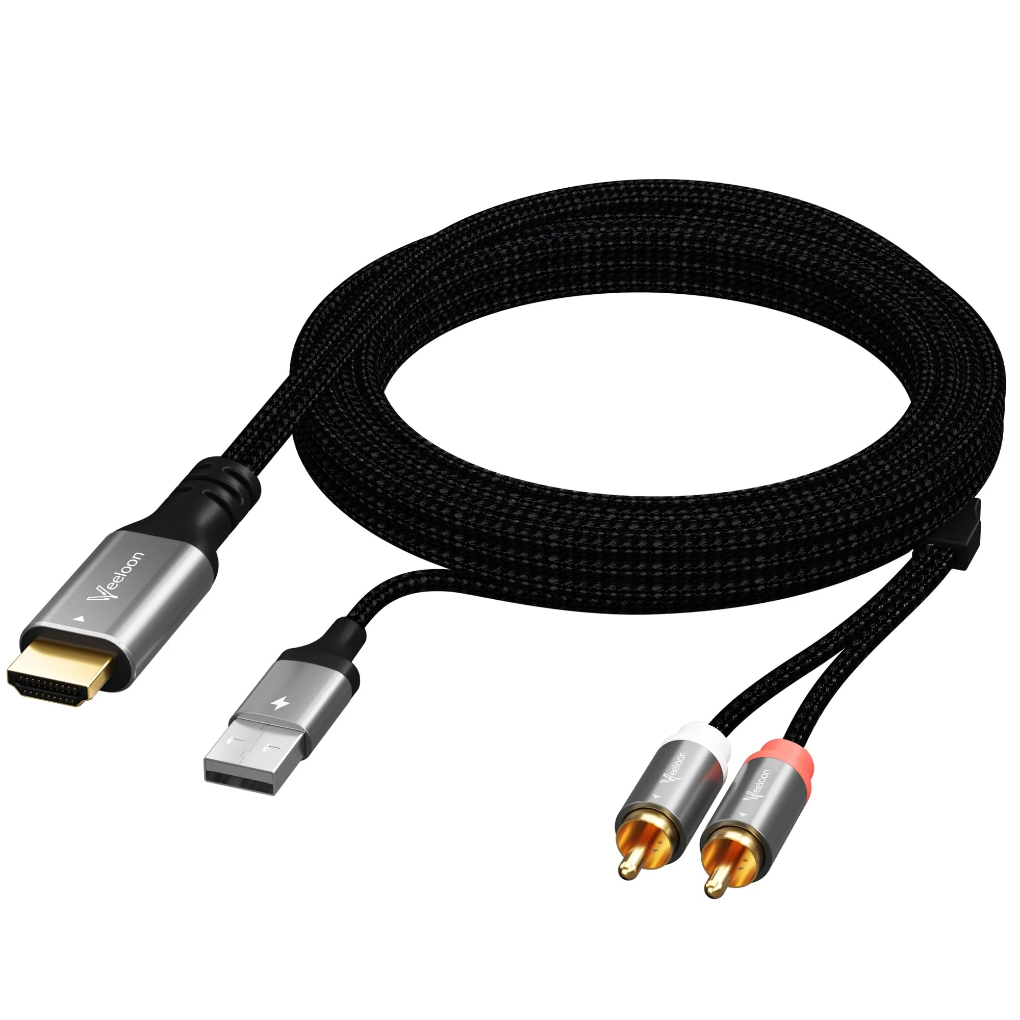 HDMI ARC to 2 RCA Audio Extractor Converter Cable 8 FT for TV to Soundbar,USB Powered ARC/eARC to Dual L/R Stereo RCA Male Adapter Splitter,192KHz PCM for Sound System Speaker Amplifier,Plug & Play 8FT