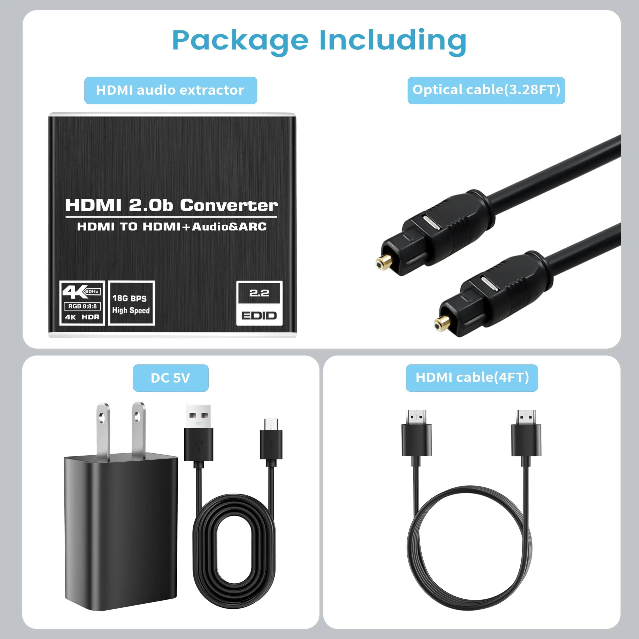 HDMI ARC to Optical Audio Adapter, NEWCARE 4K@60Hz HDMI Audio Splitter Converter, HDMI to HDMI+Optical Toslink SPDIF+3.5mm Jack AUX Audio Out, Metal HDMI Audio Extractor Support Blue-Ray Play Soundbar - Image 8