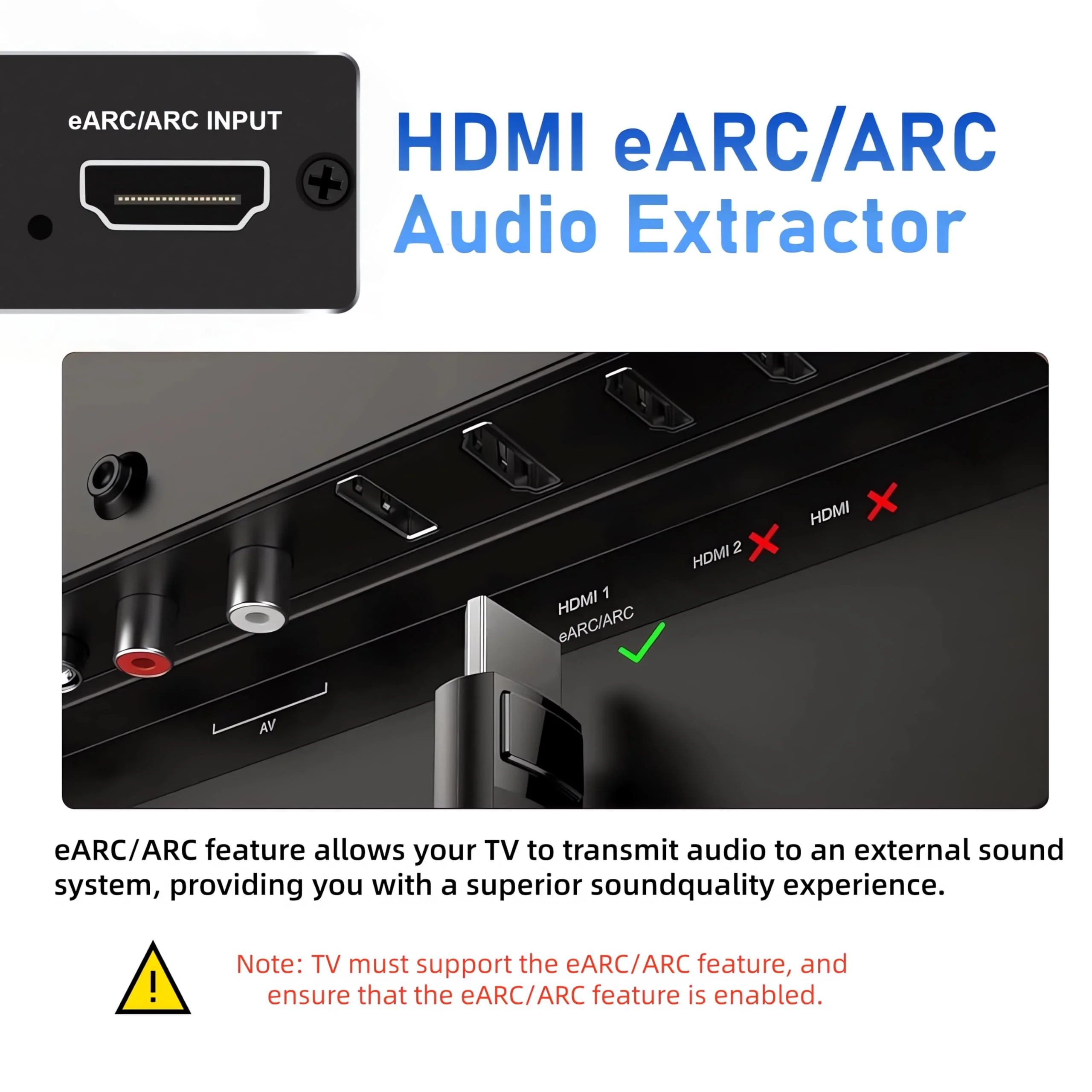 HDMI eARC/ARC Audio Extractor, 192KHz HDMI ARC/eARC to Optical Audio Adapter Converter to Optical+ Coaxial and Analog 3.5mm for HDTV Soundbars, Home Theaters-PCM/ Dolby5.1 & DTS 5.1 Formats eARC-01 - Image 2