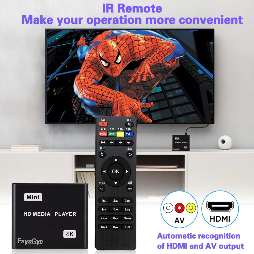 HDMI Media Player, 4K Ultra HD Digital Media Player, Supports USB Drive, SD Card, 4K@30Hz Output,H.265/H.264/AVC Decoding MP4/MKV/MP3/TS/Rmvb/Mov/JPG for Advertising Playback Multimedia TV Playback. Deep black - Image 3