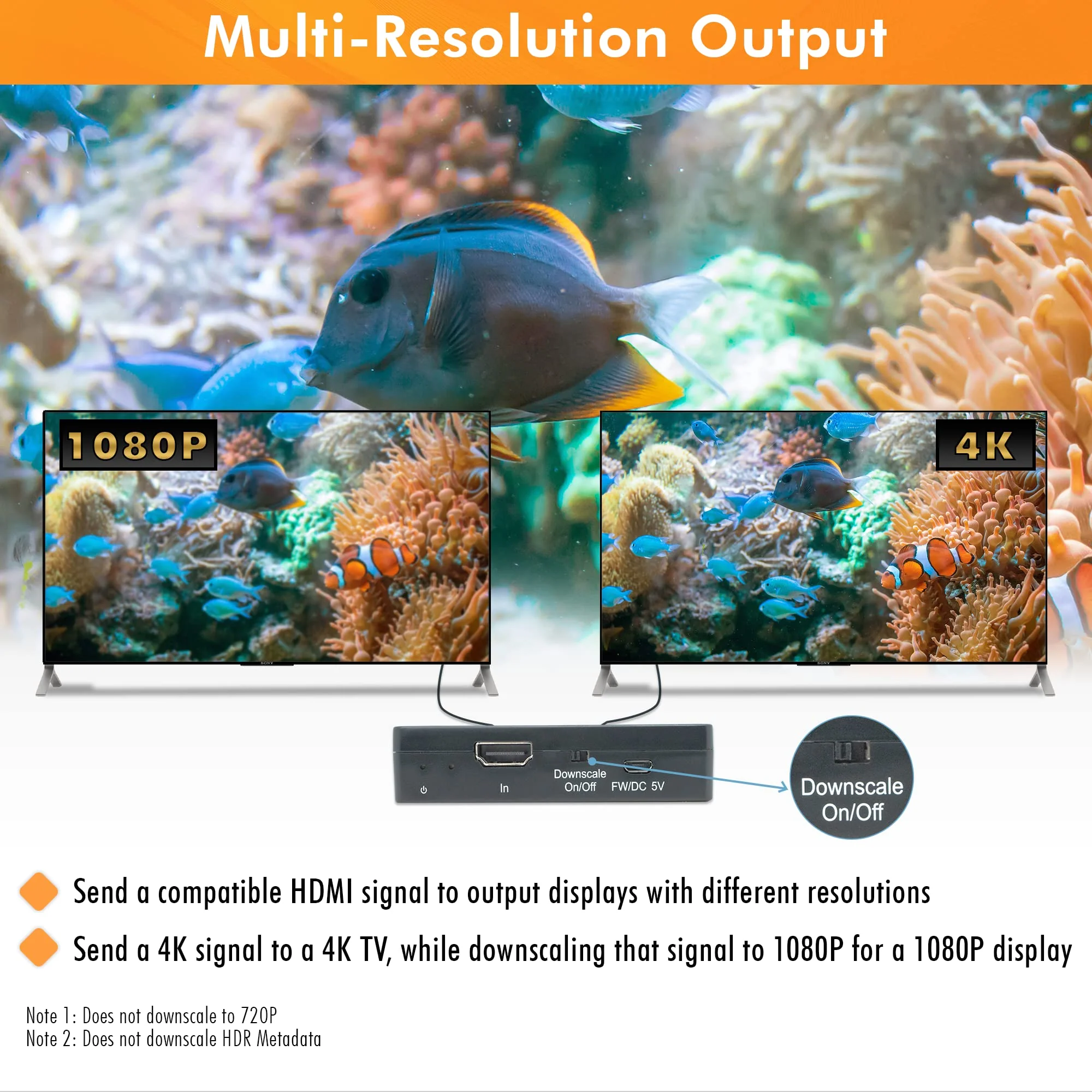 HDMI Splitter 1 in 2 Out 4K 60Hz Multi-Resolution Output (MRO) by J-Tech Digital HDMI 2.0 Splitter Supports Downscale HDR HDR10 / Dolby Vision 4K@60Hz 4:4:4 HDCP2.3 2.2 (JTECH-4KSP2) 4K 1x2 4:4:4 - Image 3