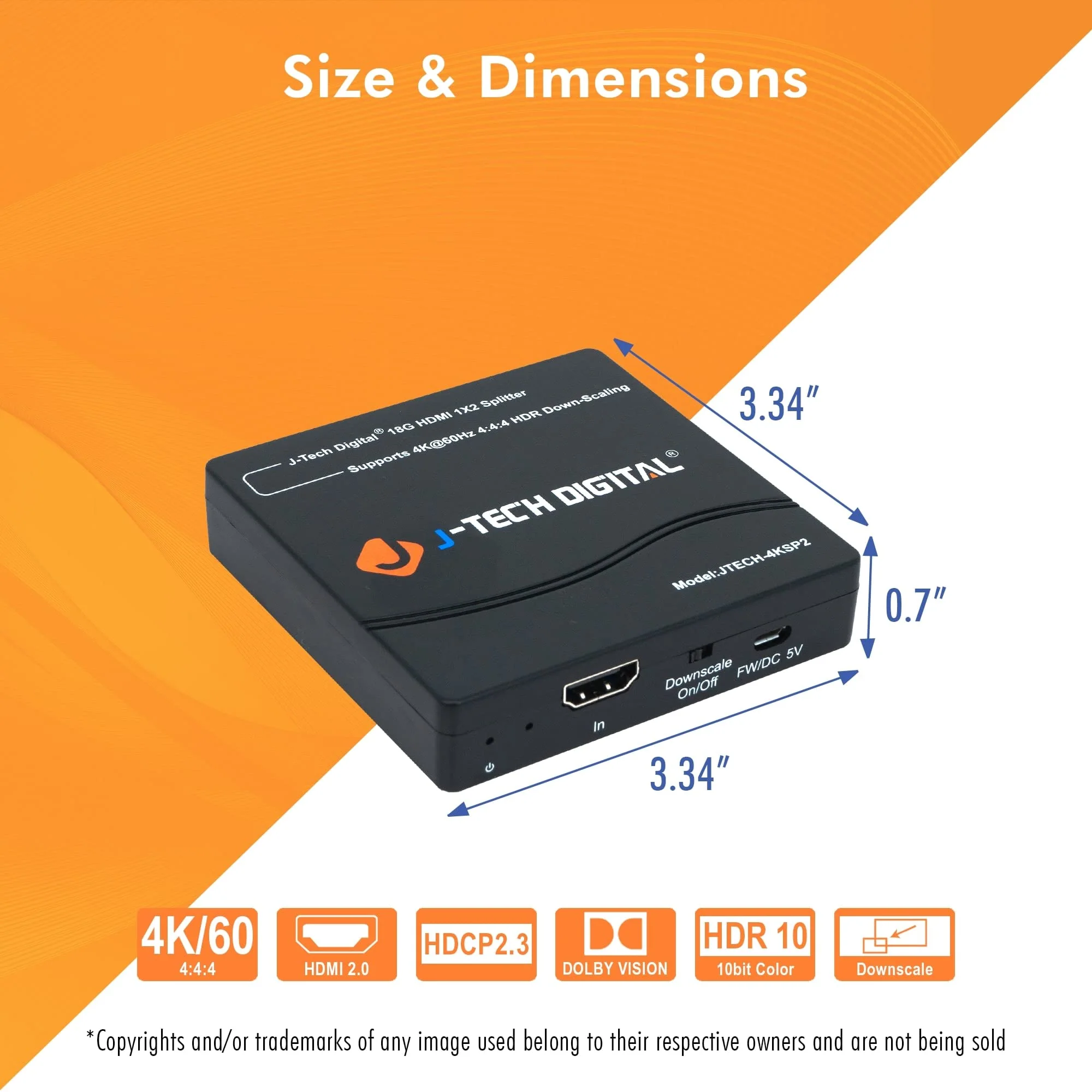 HDMI Splitter 1 in 2 Out 4K 60Hz Multi-Resolution Output (MRO) by J-Tech Digital HDMI 2.0 Splitter Supports Downscale HDR HDR10 / Dolby Vision 4K@60Hz 4:4:4 HDCP2.3 2.2 (JTECH-4KSP2) 4K 1x2 4:4:4 - Image 7