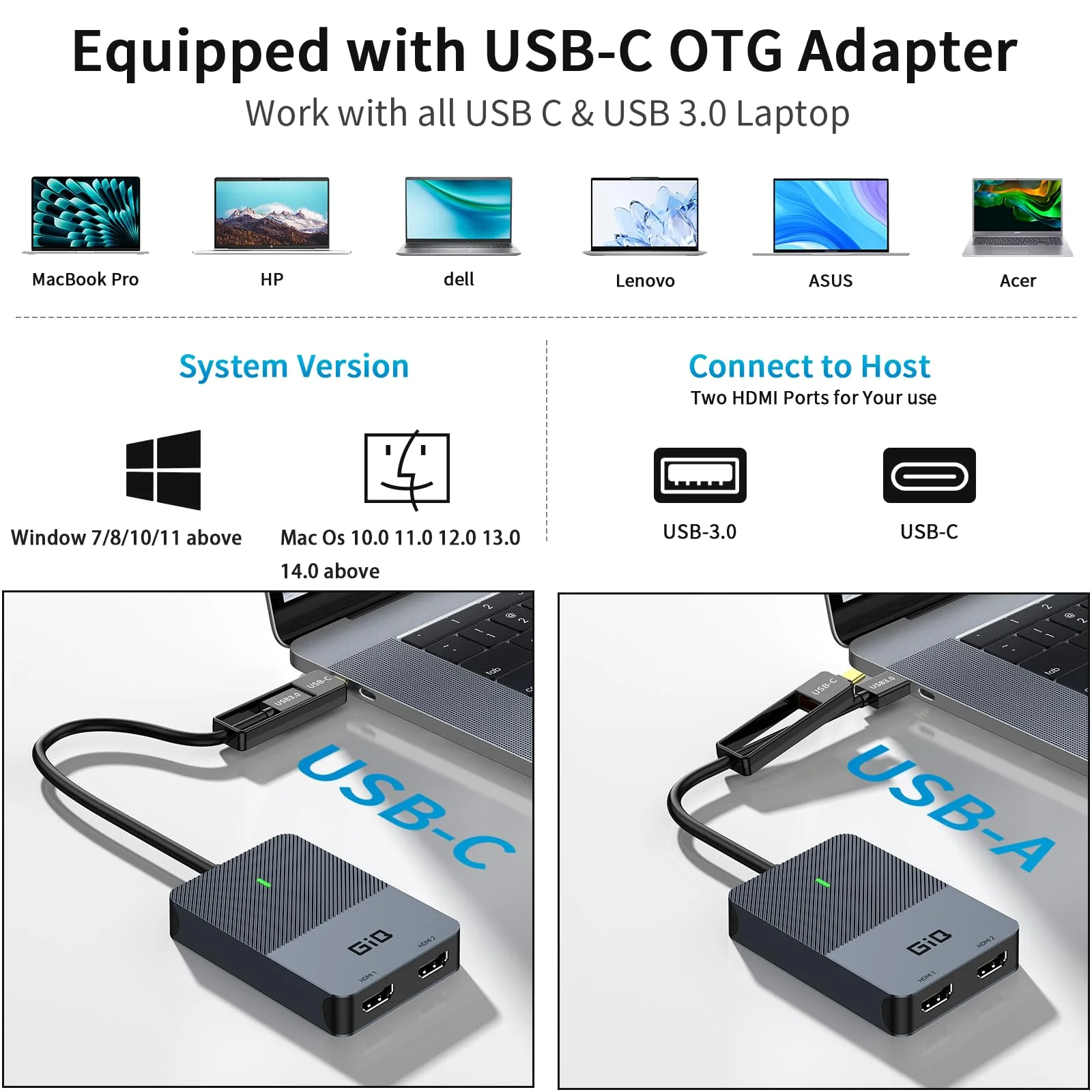 HDMI Splitter Extended Display for Dual Monitor, Dual 2K@60Hz Universal Video Graphics USB to Dual HDMI Adapter for USB A & USB-C Adapter, Compatible with USB 4,Windows and Mac Classic Grey - Image 5