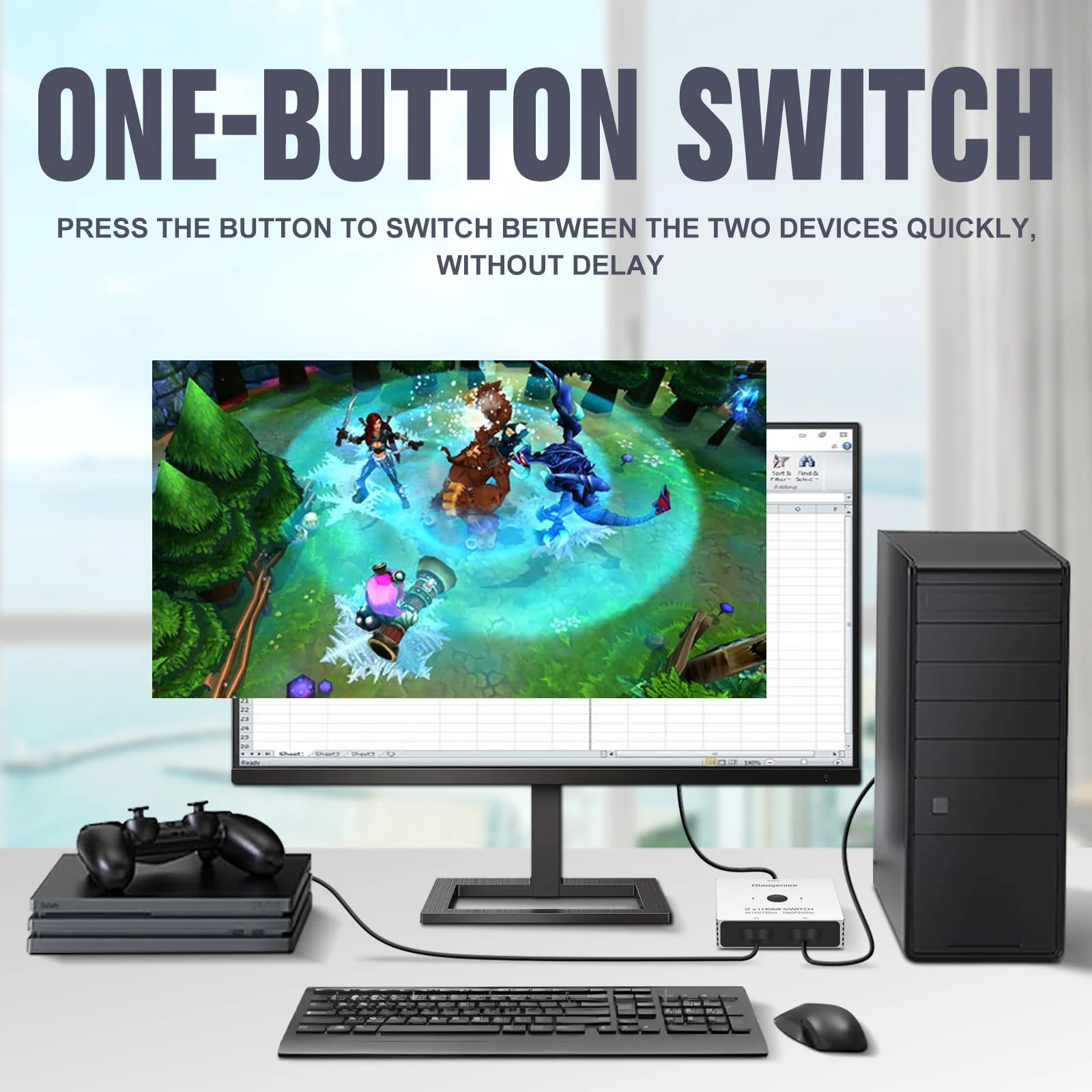 HDMI Switch 4K@120hz，2 in 1 Out switcher Splitter 4Kx2K@120hz，4K@144hz,1080p@240hz,HDMI 2.0b 2x1,Aluminum Shell, Compatible with PS4 PS5, Xbox, Fire Stick, Apple TV, Roku, PC, TV - Image 4