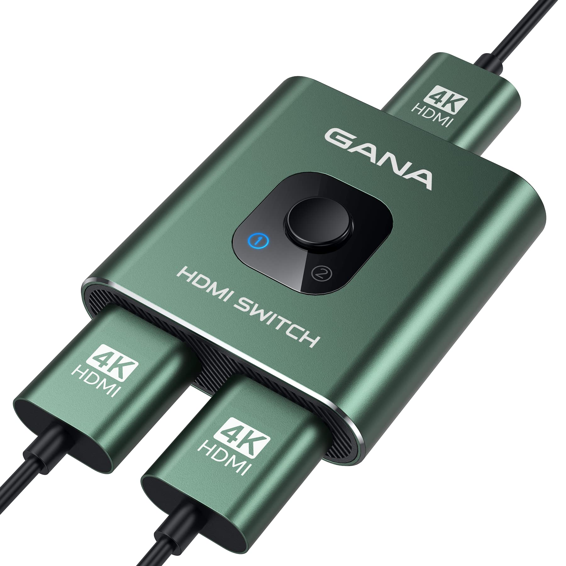 HDMI Switch 4k@60hz Splitter, GANA Aluminum Bidirectional HDMI Switcher 2 in 1 Out, Manual HDMI Hub Supports HD Compatible with Xbox PS5/4/3 Blu-Ray Player Fire Stick Roku Green