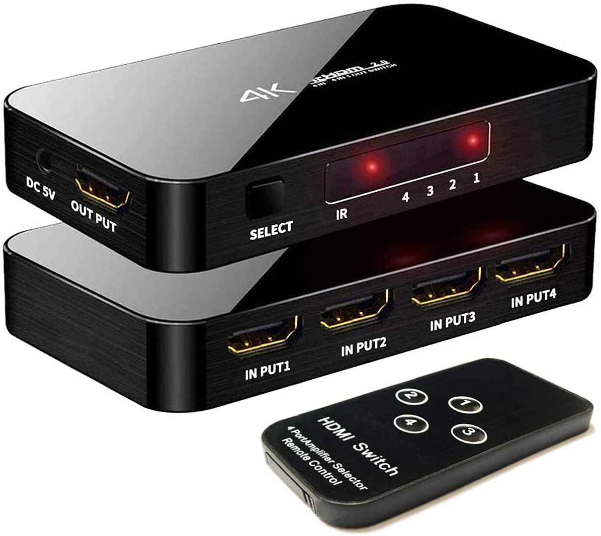HDMI Switch 4X1, 4K Ultra HD HDMI Switcher Support HDMI 2.0 HDCP 2.2, 3D, 1080P, 4Kx2k@60Hz (IR Remote Control)