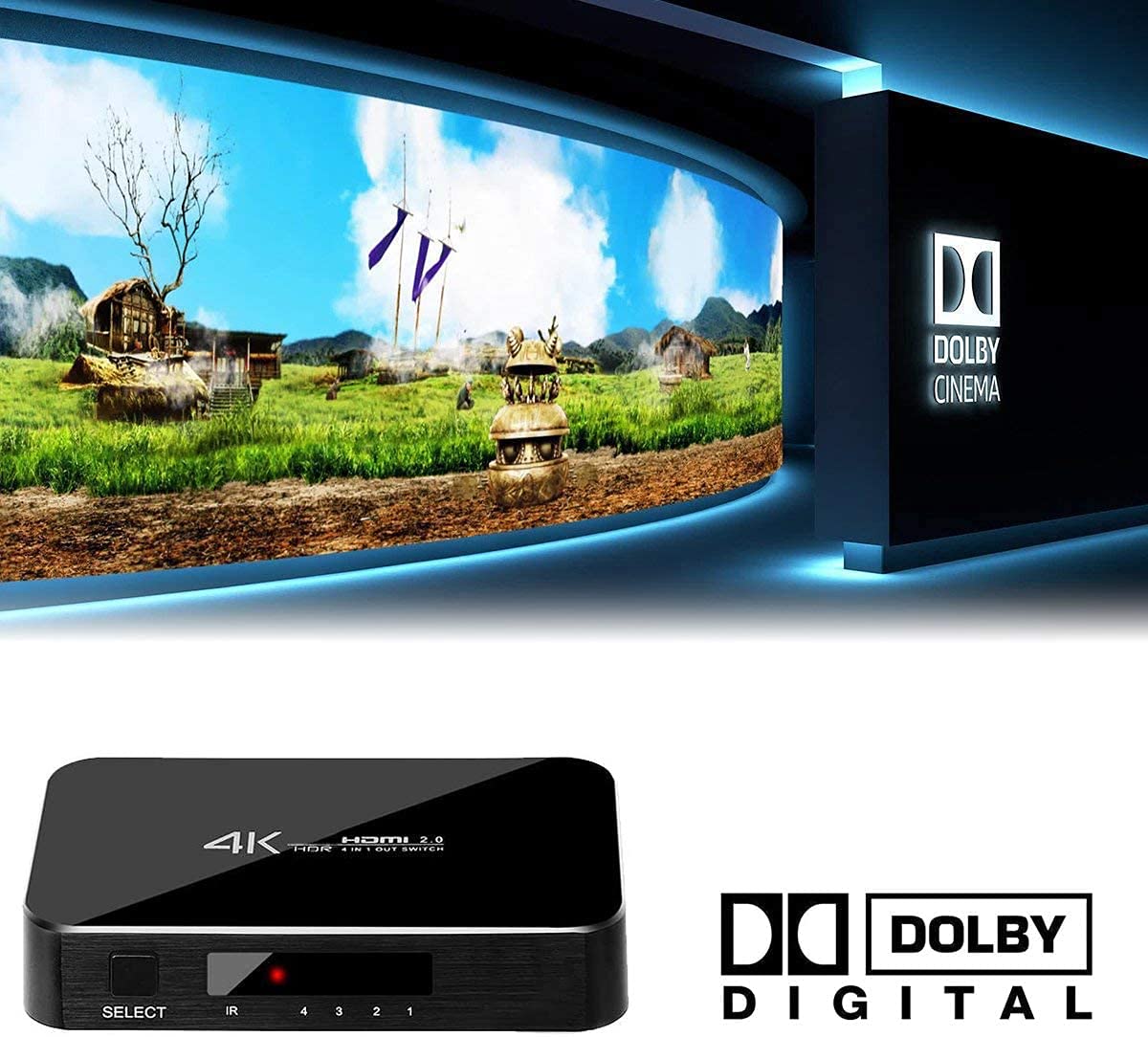 HDMI Switch 4X1, 4K Ultra HD HDMI Switcher Support HDMI 2.0 HDCP 2.2, 3D, 1080P, 4Kx2k@60Hz (IR Remote Control) - Image 6