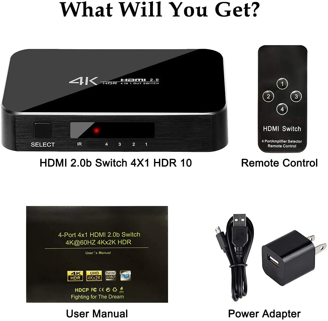 HDMI Switch 4X1, 4K Ultra HD HDMI Switcher Support HDMI 2.0 HDCP 2.2, 3D, 1080P, 4Kx2k@60Hz (IR Remote Control) - Image 8