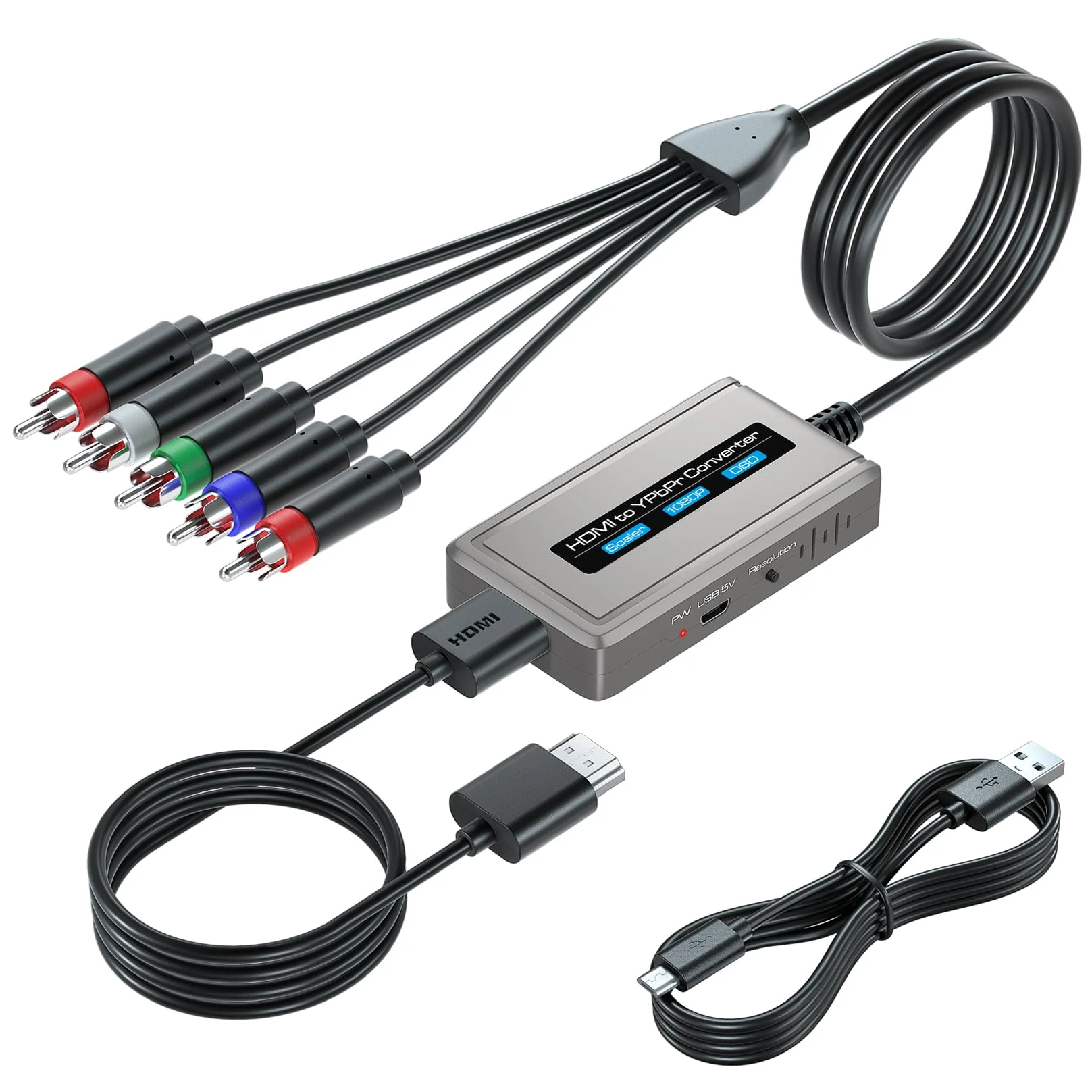 HDMI to Component Converter with Scaler Function, 1080P HDMI to YPbPr Converter Supports 1080i HD Input Grey