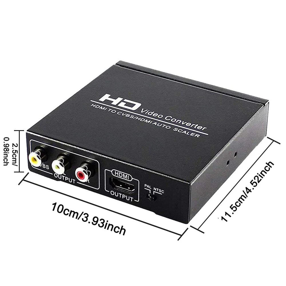 HDMI to RCA and AV 3RCA Converter Adapter, Support 1080P, PAL, NTSC for HD TV and Older TV (Black, Iron Shell) - Image 3