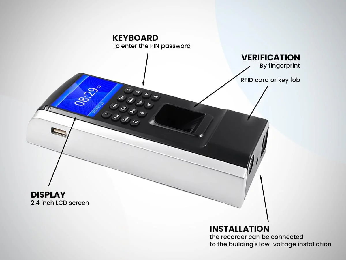 HDWR CTR12 Stamping in the Machine, Time Attendance, Timing Clock with Fingerprint, Password and 125kHz RFID Card System, Scheduling, Employee Time Attendance - Image 5