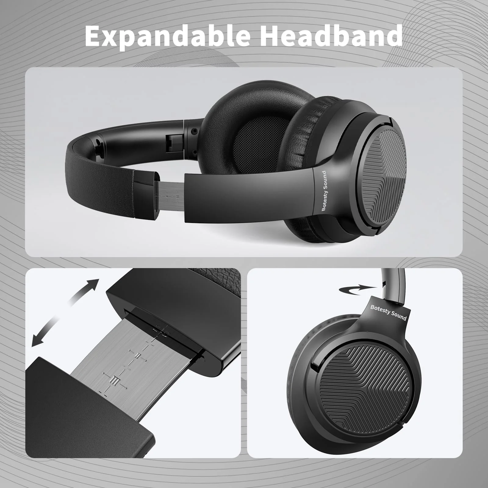 Headphones Wired with Microphone, Over Ear Foldable Headphones with 4.9ft Tangle-Free Nylon Cord, 3.5mm Plug in Headphones for Smartphone,Tablet,Computer,MP3/4 (Black) - Image 3