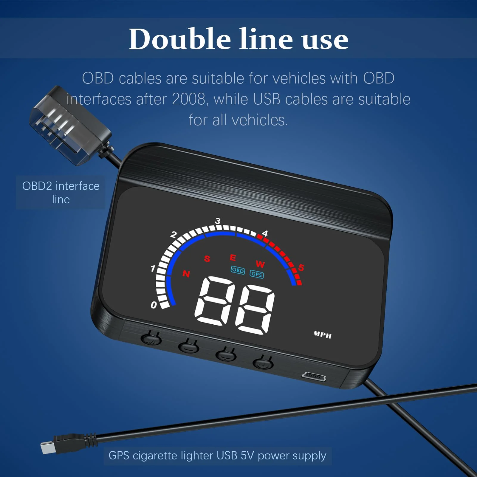 Heads Up Display for Cars Windshield Projection M13, OBD2+GPS Car GPS Speedometer Display Speed, Fuel Consumption, Water Temperature and Multiple Alarm Functions Suitable for All Cars m13plus - Image 5
