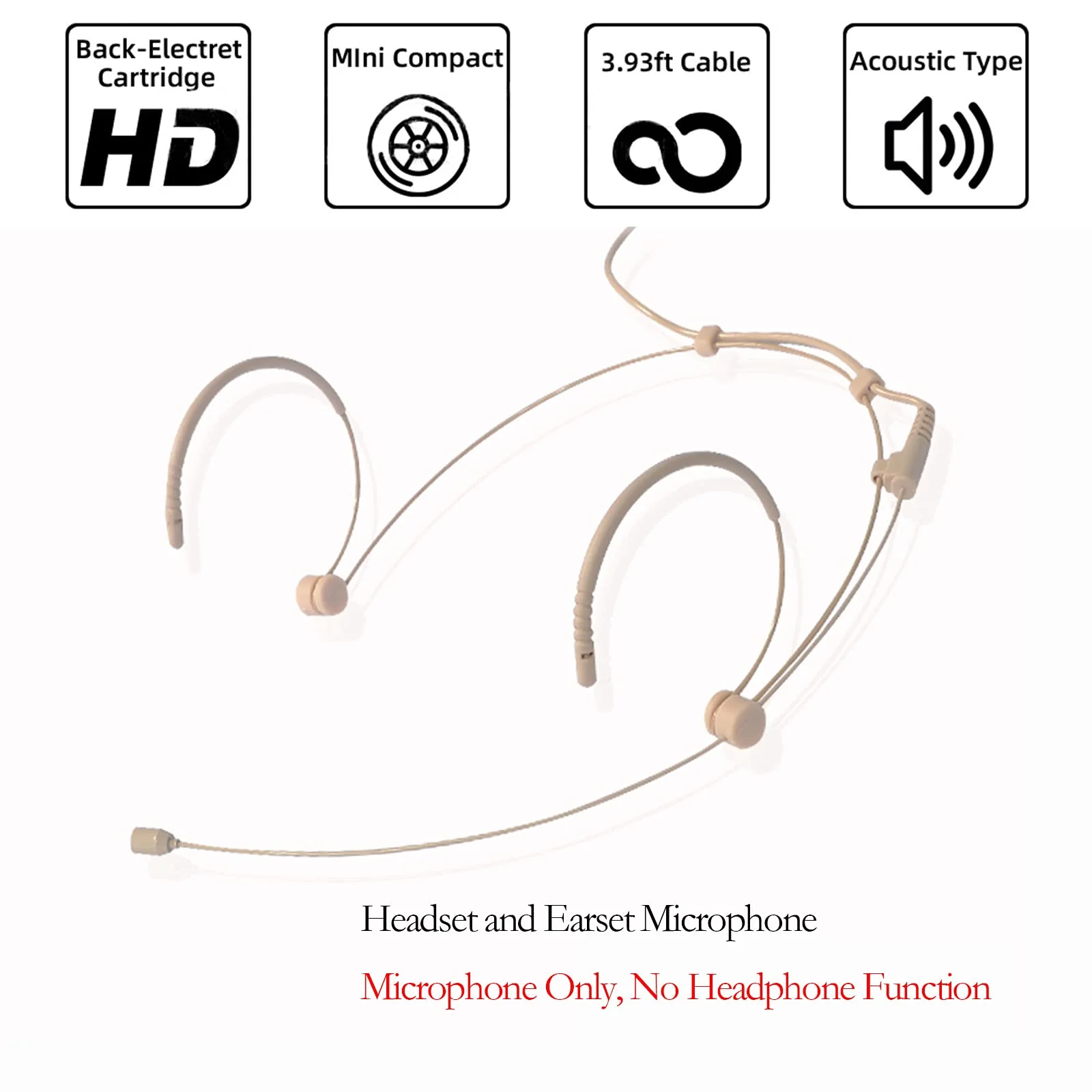 Headset Microphone Discreet Headworn Ear Hook Earset Over The Ear Mic for Sennheiser Wireless Transmitter, Ideal for Lectures, Live Performance, Theater, Podcasts – Beige - Image 2