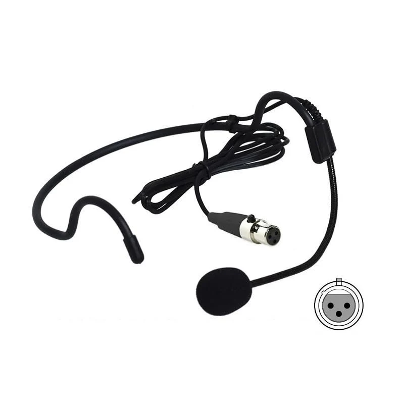 Headworn Headset Microphone for AKG/Samson Wireless Bodypack Transmitters, with Windscreen, Mini 3 Pins XLR Connector, Unidirectional, Black